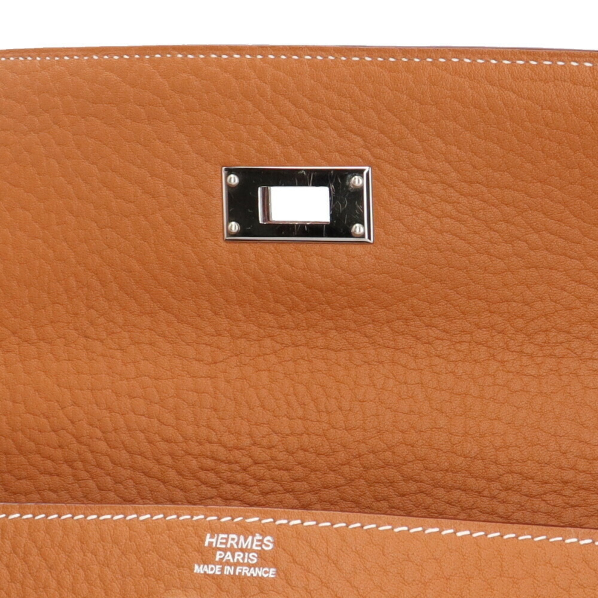 Hermes Kelly Brown Gold Taurillon Clemence Leather Shoulder Bag (Pre-Owned)
