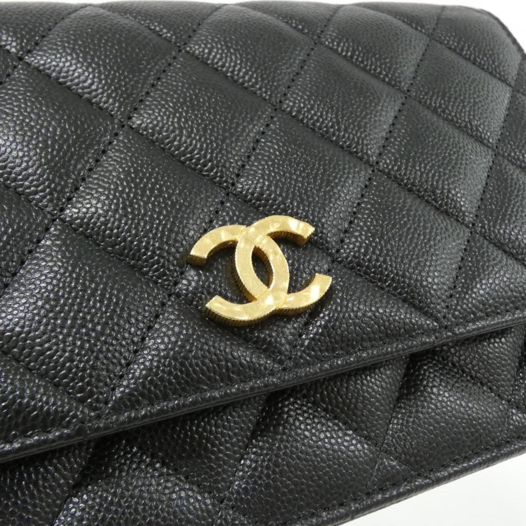 Chanel Black Grained Calfskin Chain/Shoulder Wallet (Pre-Owned)