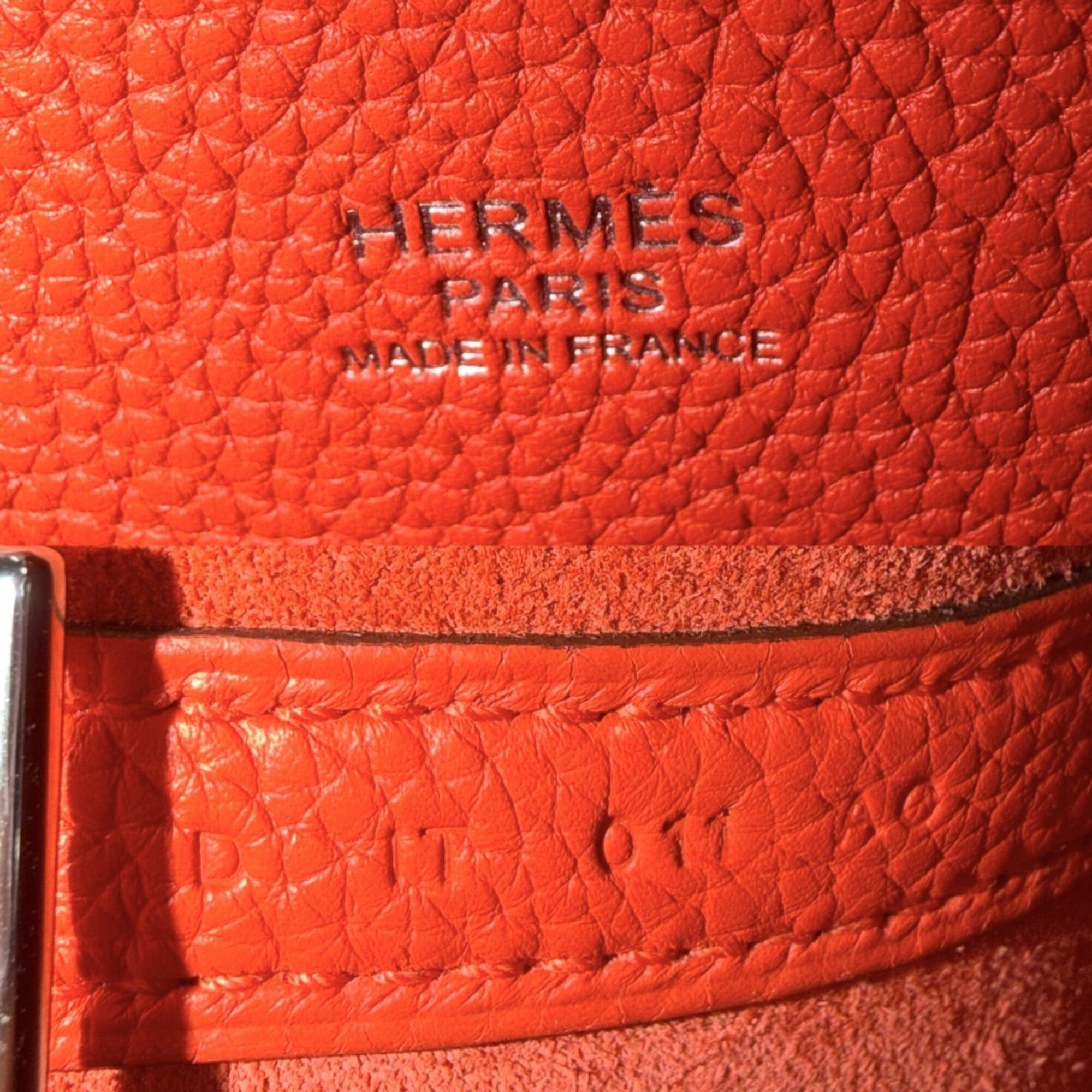 Hermes Orange White Taurillon Clemence Leather Handbag (Pre-Owned)
