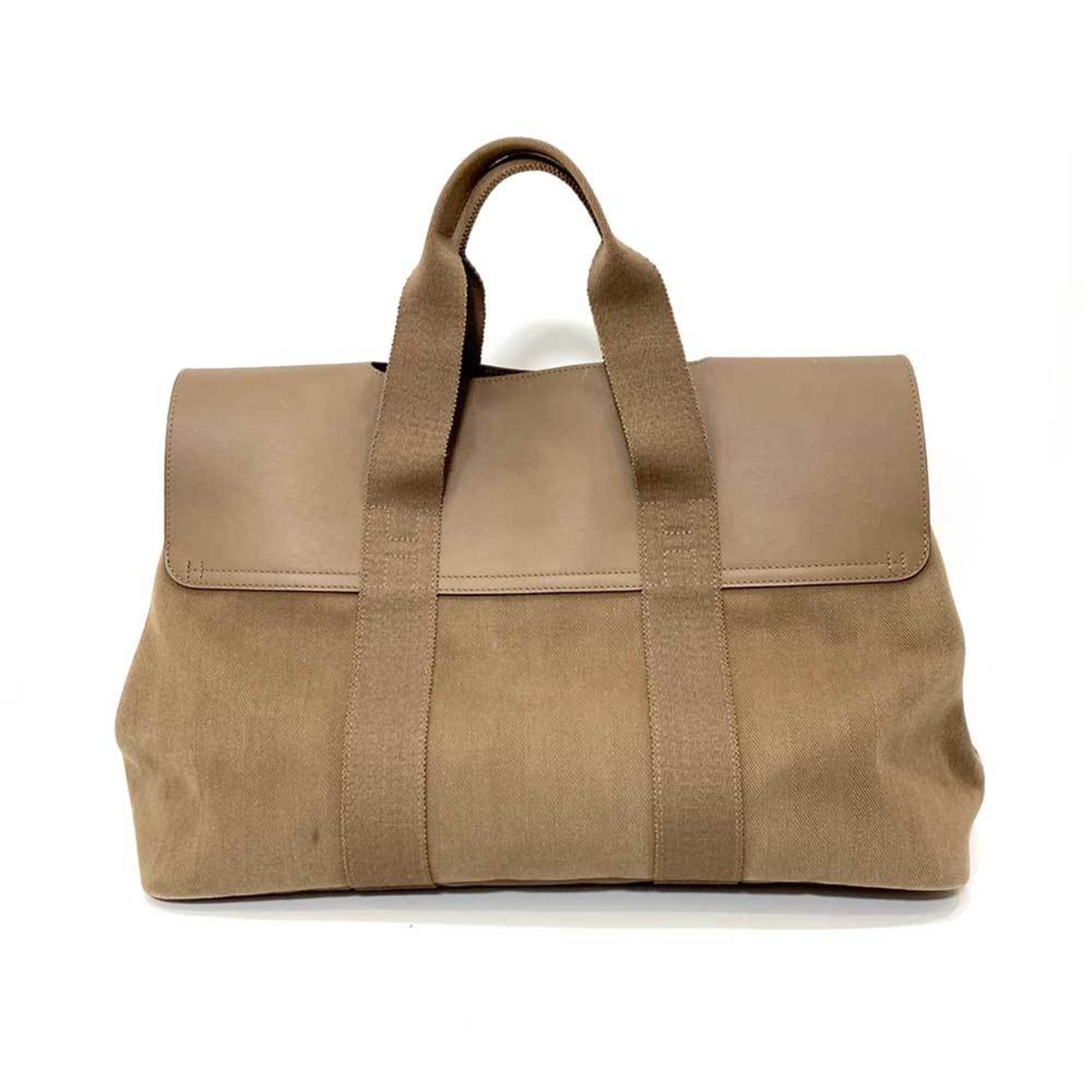 Hermes Beige Grayish Toile Chevron Leather Handbag (Pre-Owned)