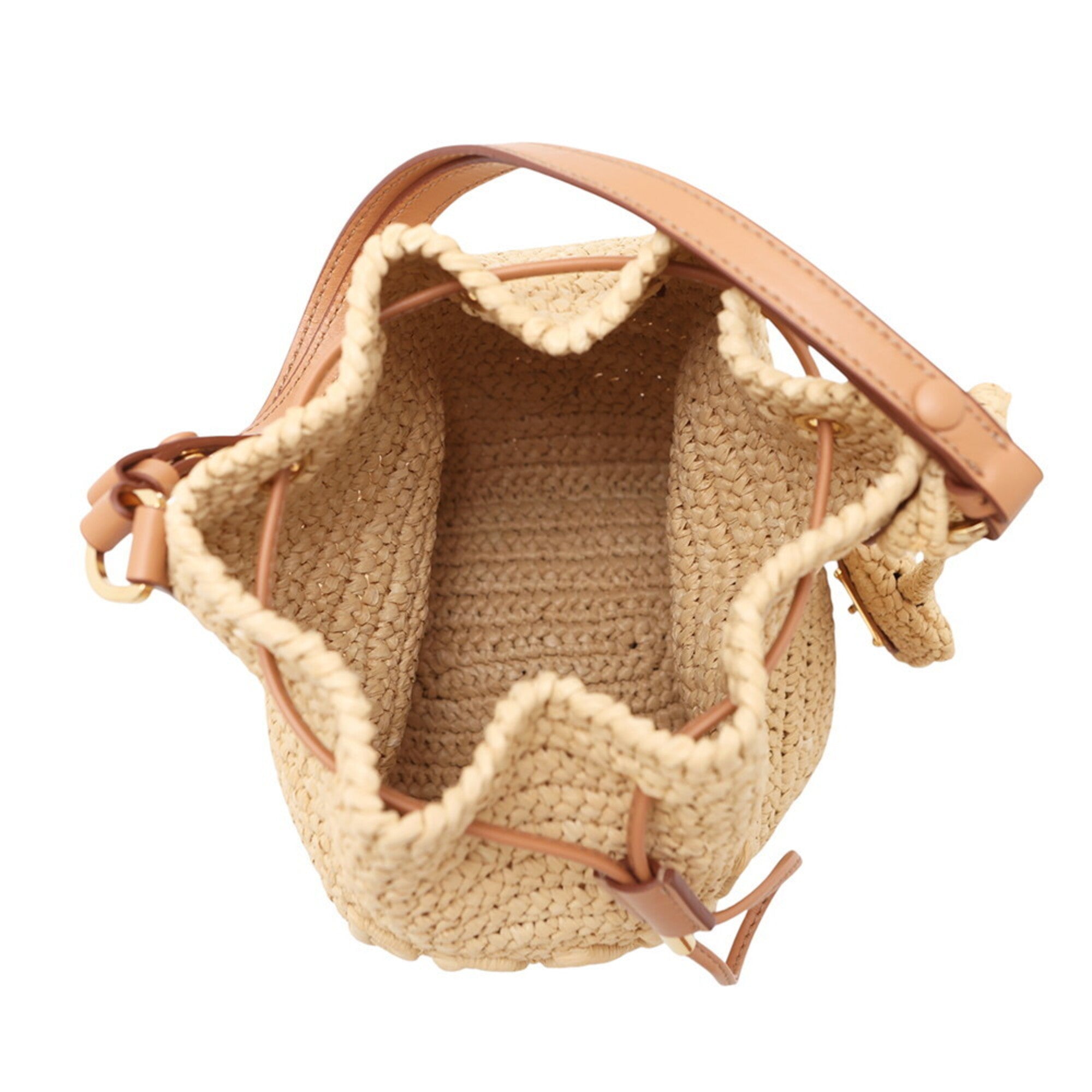 Prada Beige Light Brown Raffia Leather Handbag Shoulder Bag (Pre-Owned)