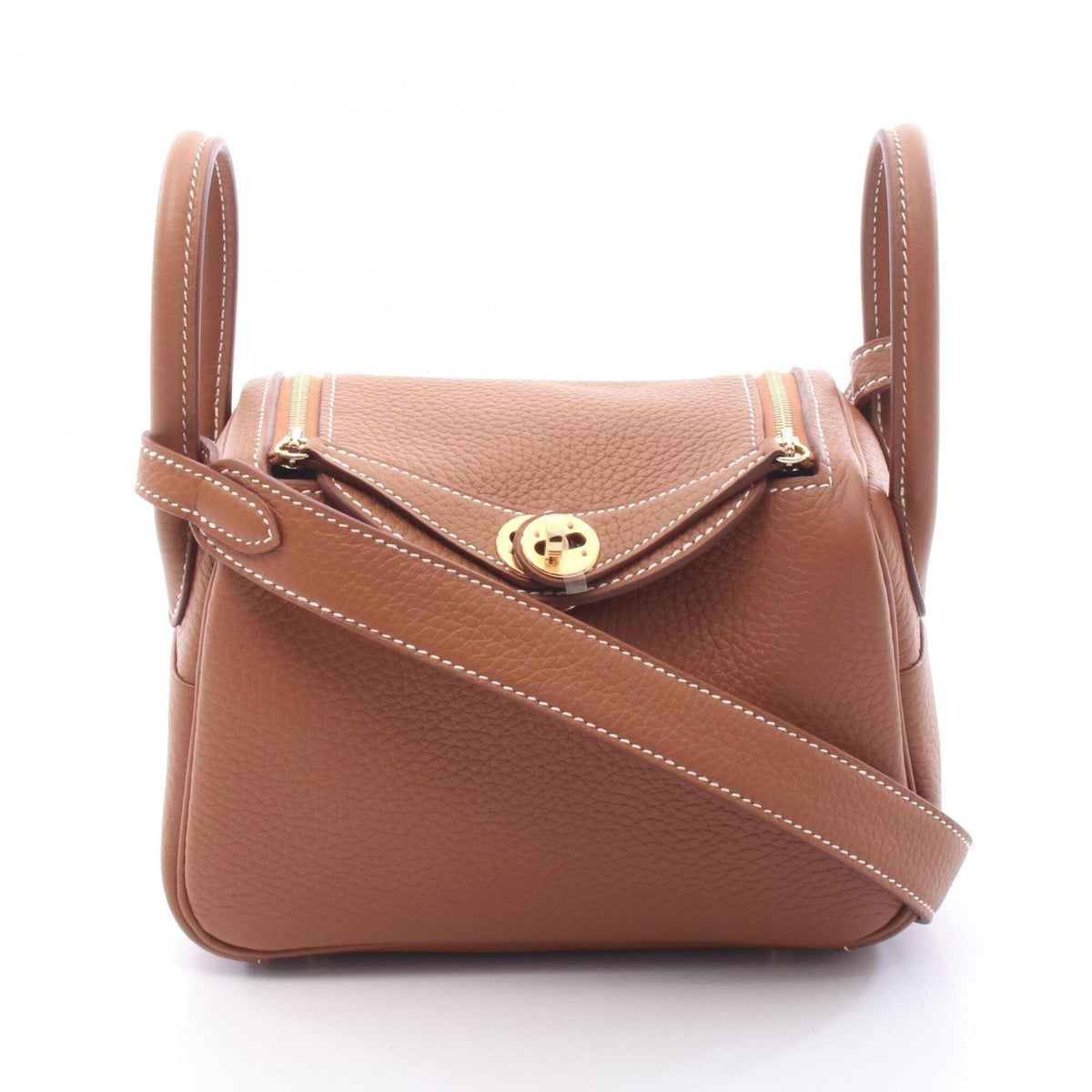 Hermes Brown Gold Taurillon Clemence Leather Leather Handbag Shoulder Bag (Pre-Owned)