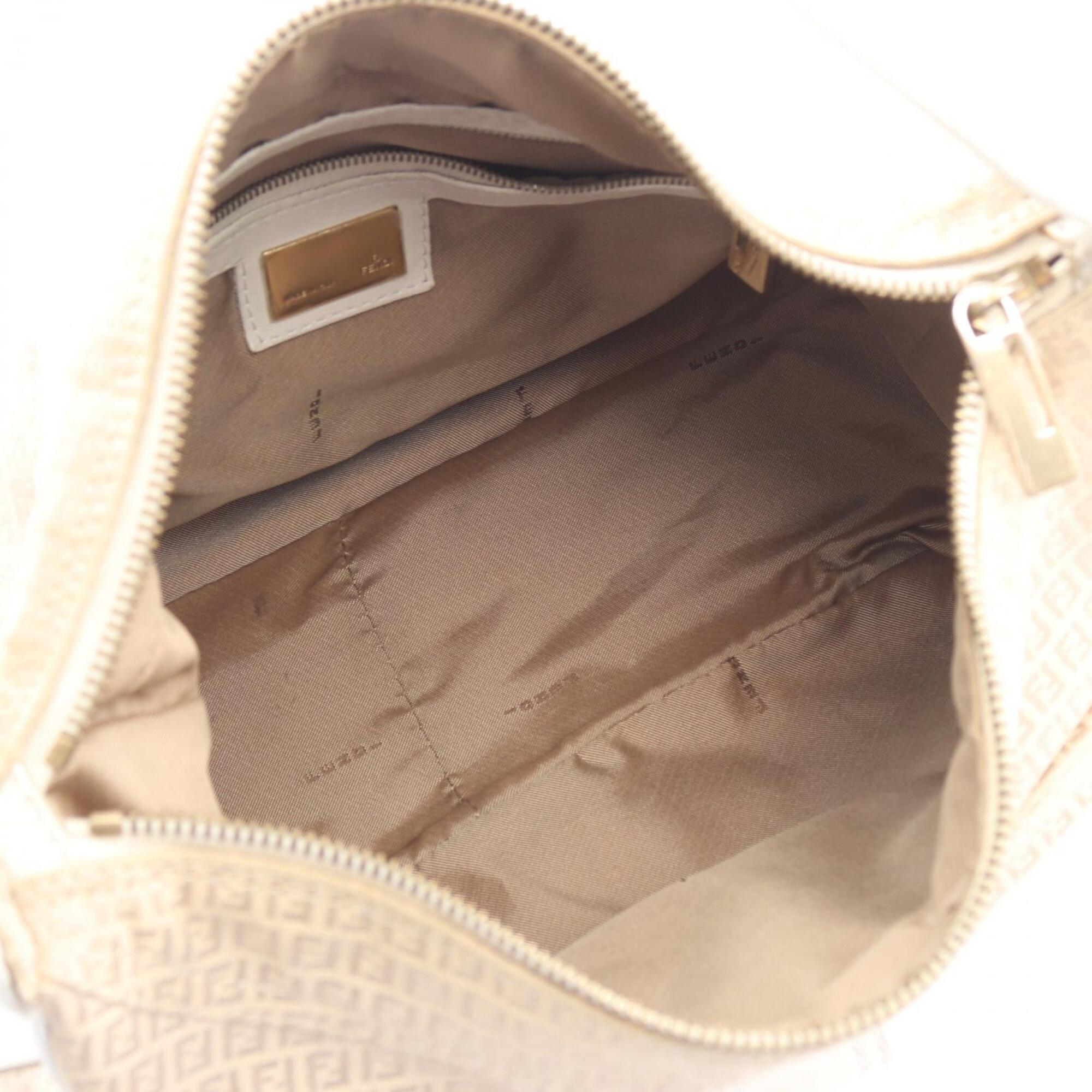 Fendi Beige White Canvas Leather Handbag Shoulder Bag (Pre-Owned)