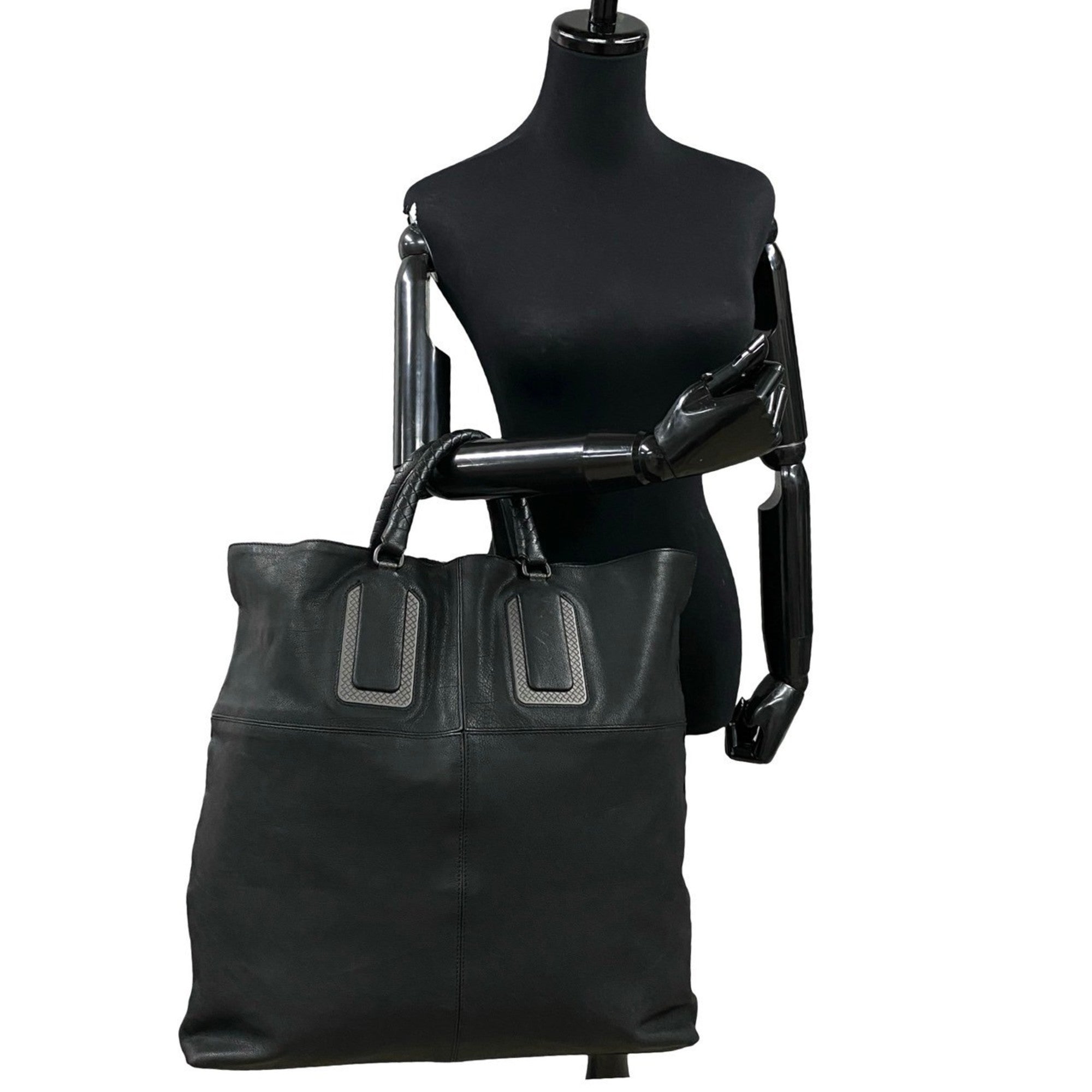 Bottega Veneta Black Leather Handbag Tote Bag (Pre-Owned)