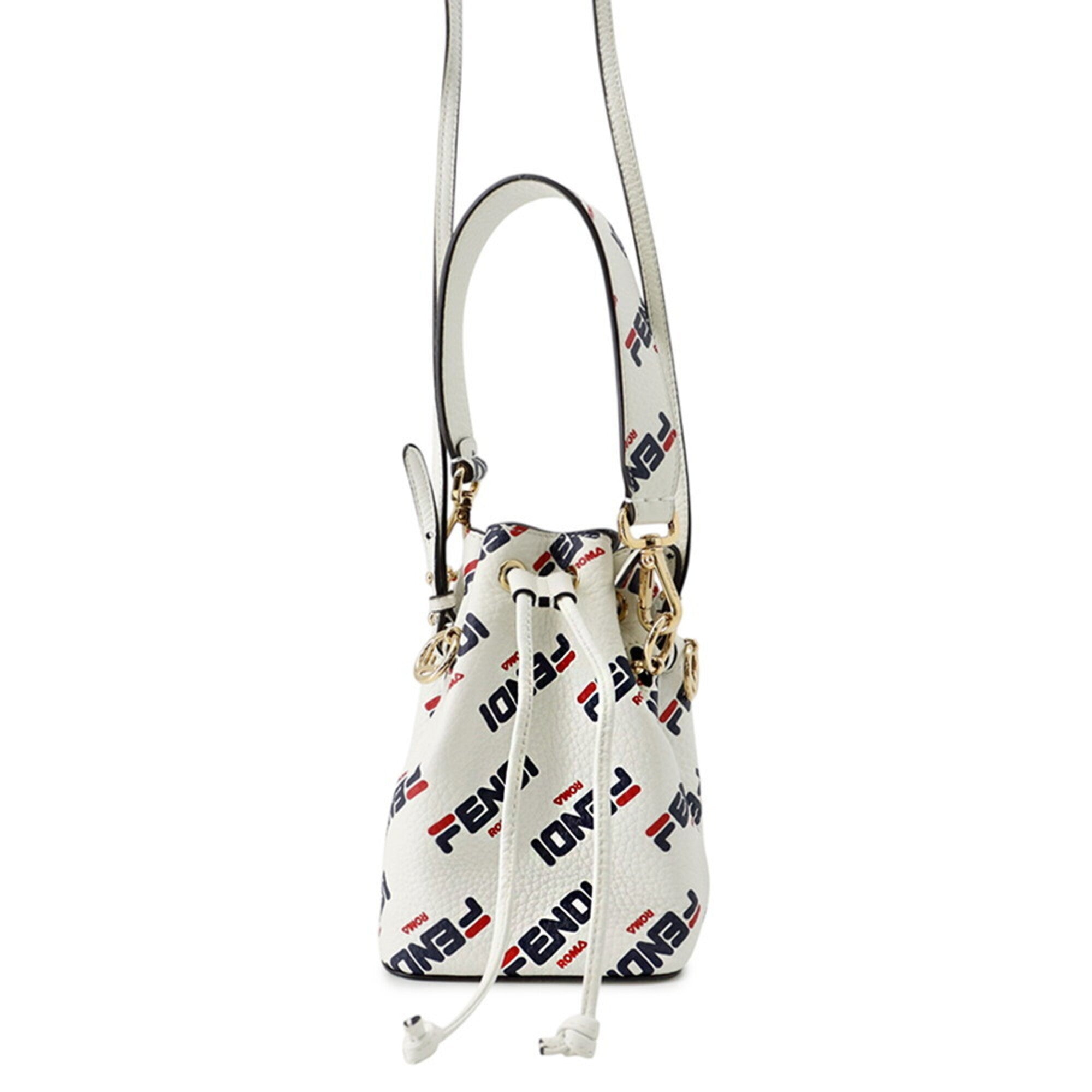 Fendi Navy Red Color White Leather Handbag Shoulder Bag (Pre-Owned)