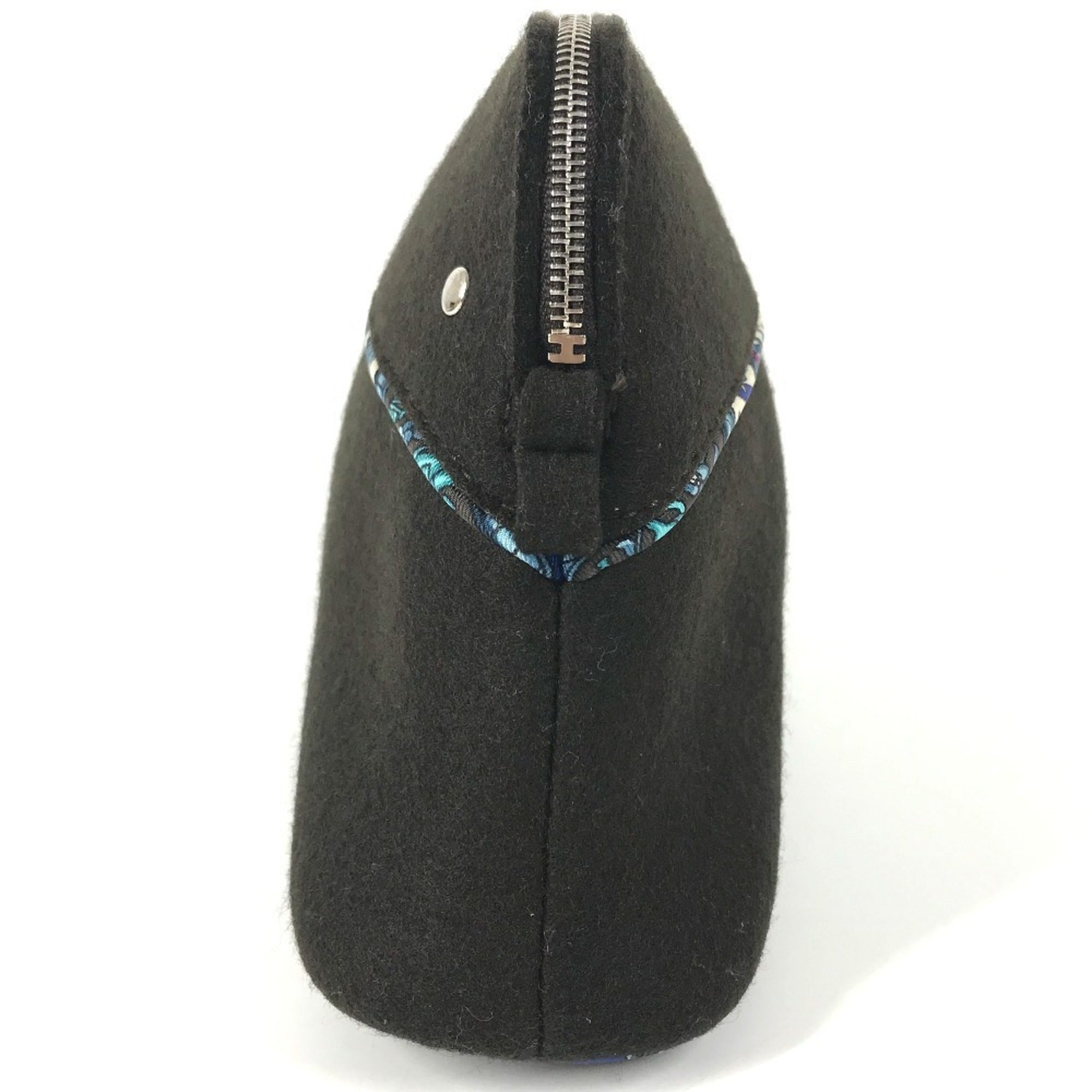 Hermes Black Blue Felt Silk Pouch (Pre-Owned)