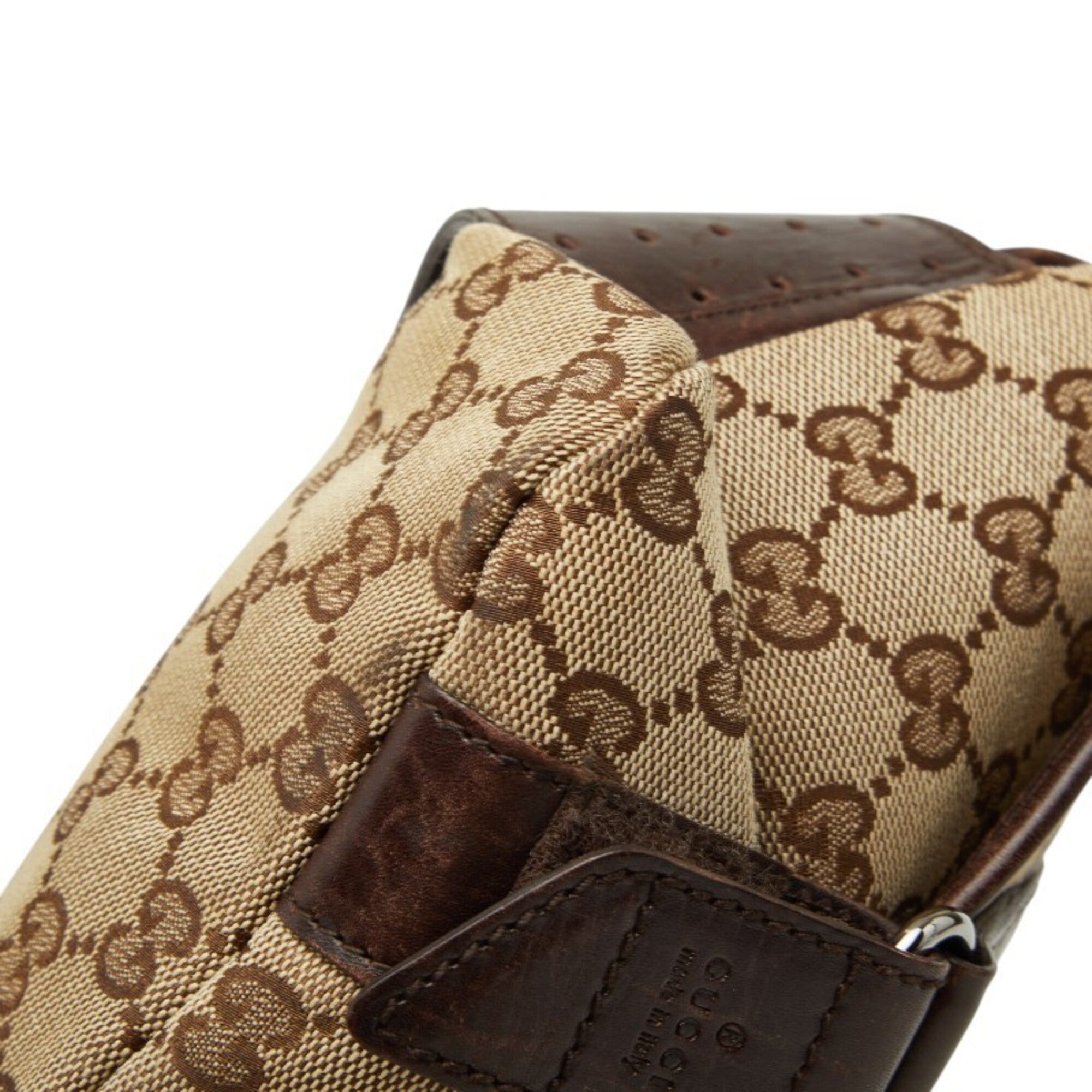 Gucci Beige Brown Canvas Leather Sling Bag (Pre-Owned)