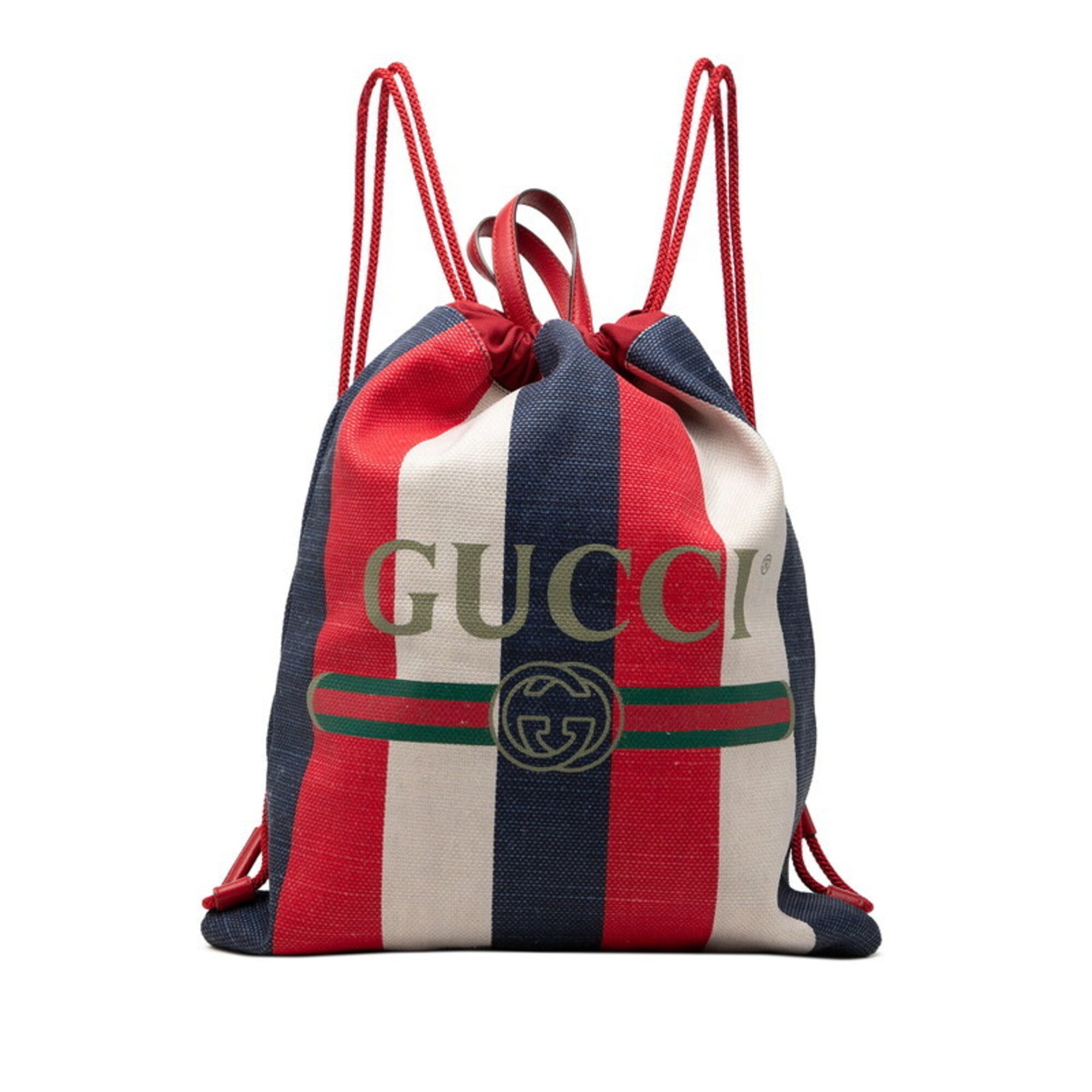 Gucci Sherry Line Red Color White Canvas Backpack (Pre-Owned)