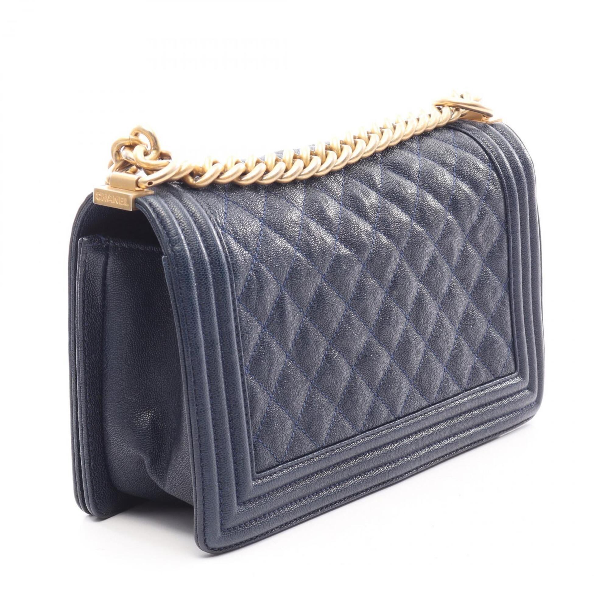 Chanel Navy Grained Calfskin Handbag Shoulder Bag (Pre-Owned)