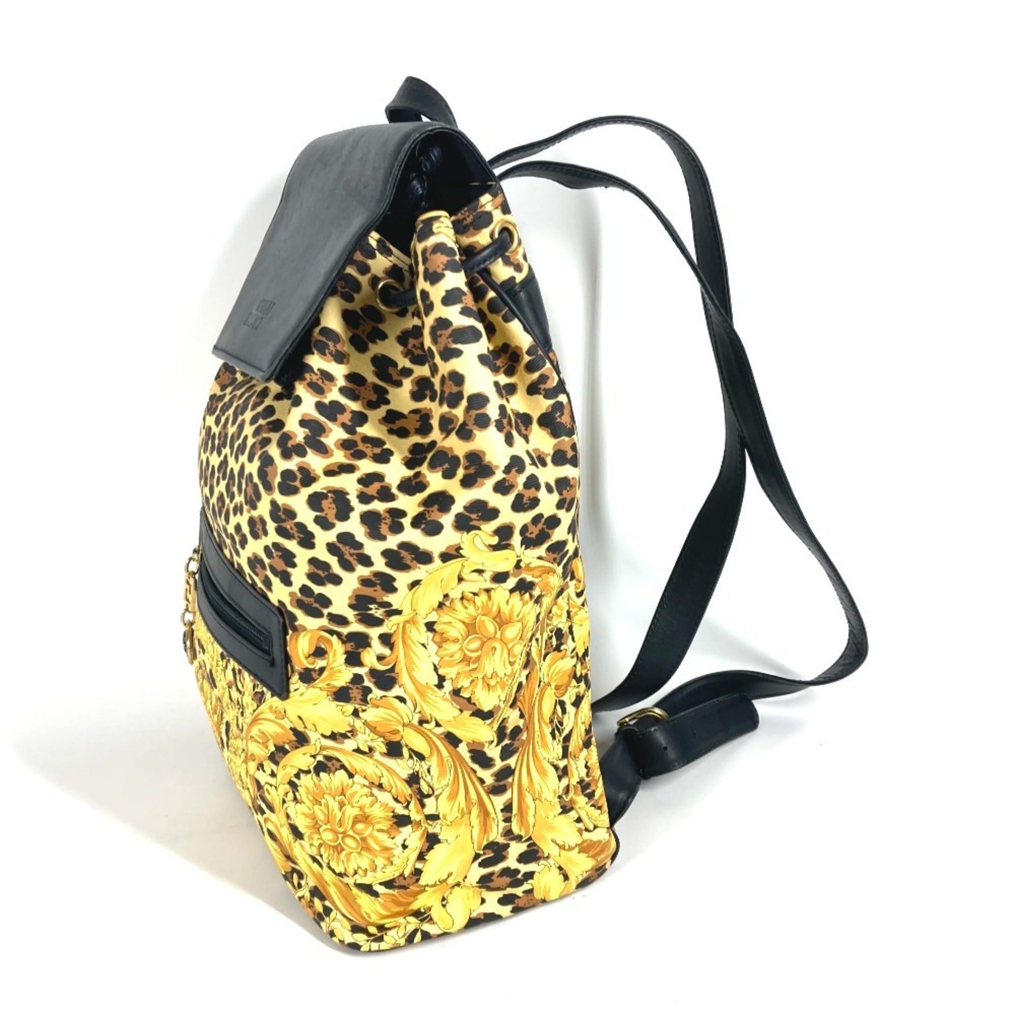 Versace Black Yellow Pvc Leather Backpack (Pre-Owned)