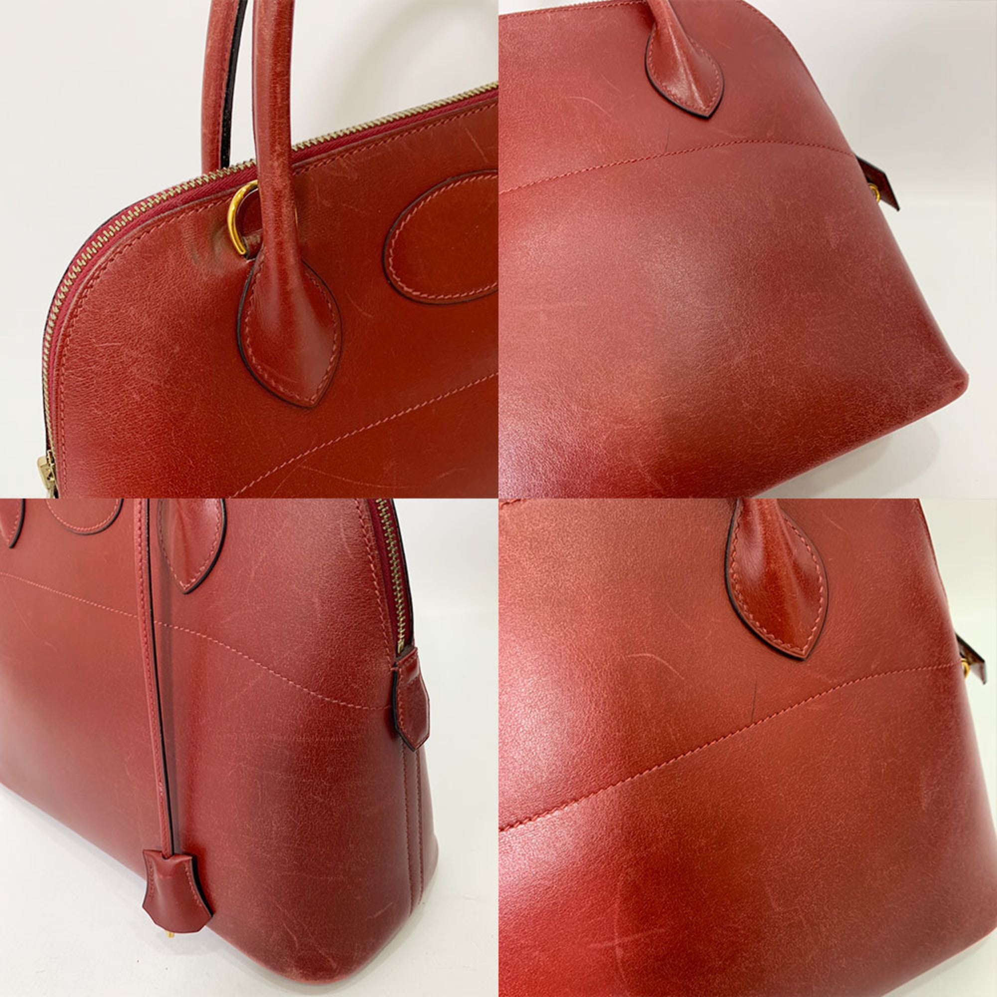 Hermes Bolide Bordeaux Brown Red Color Box Calf Leather Handbag (Pre-Owned)