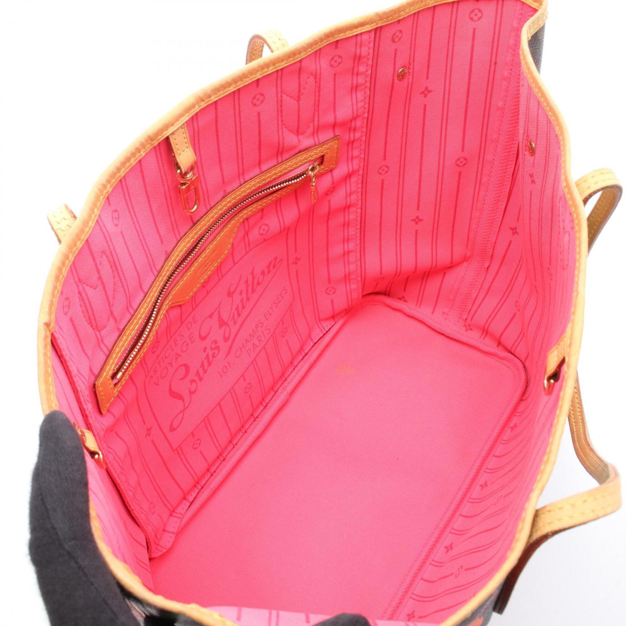 Louis Vuitton Brown Monogram Rose Multi-Color Pink Coated Canvas Leather Tote Bag (Pre-Owned)