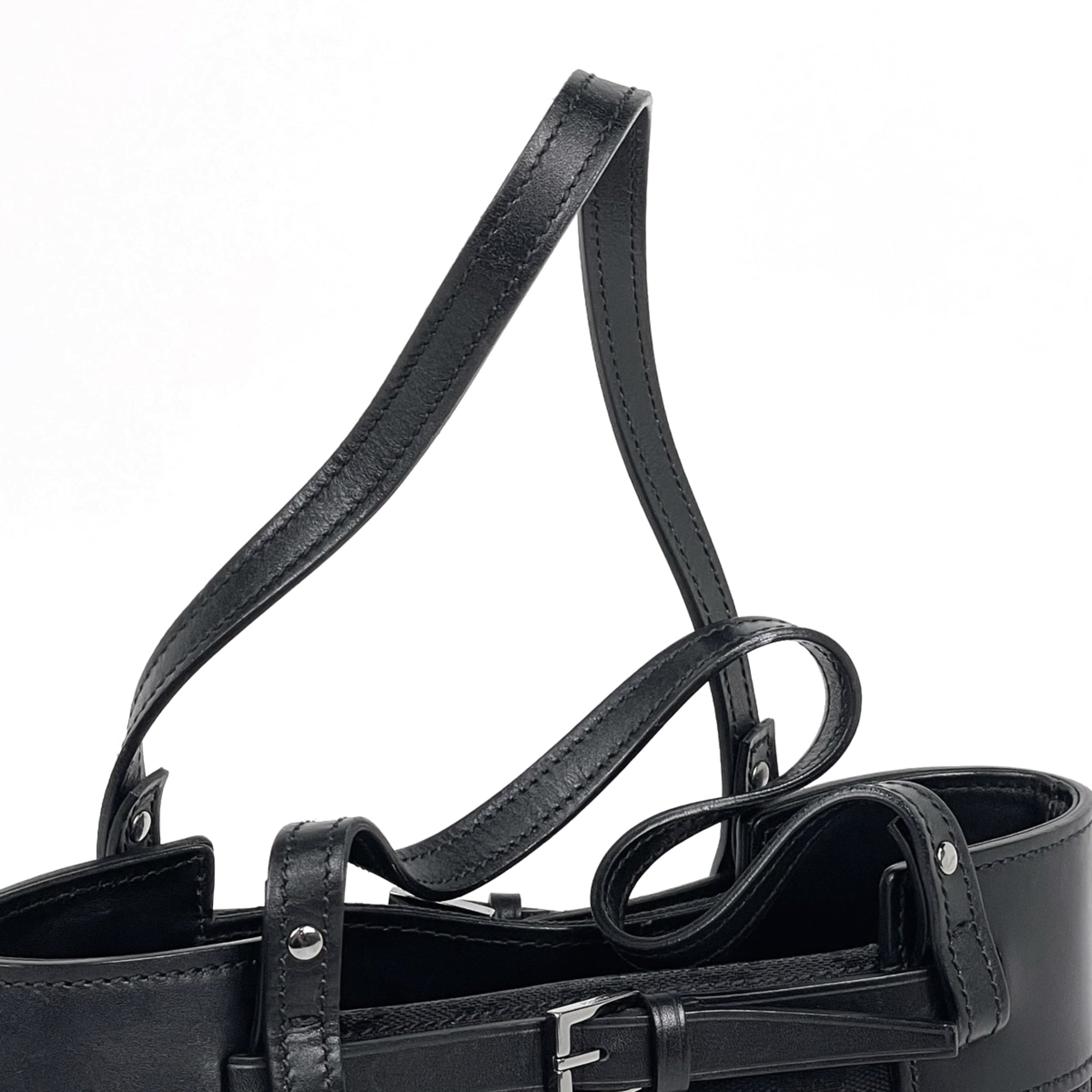 Gucci Gg Canvas Black Gg Canvas Leather Tote Bag (Pre-Owned)