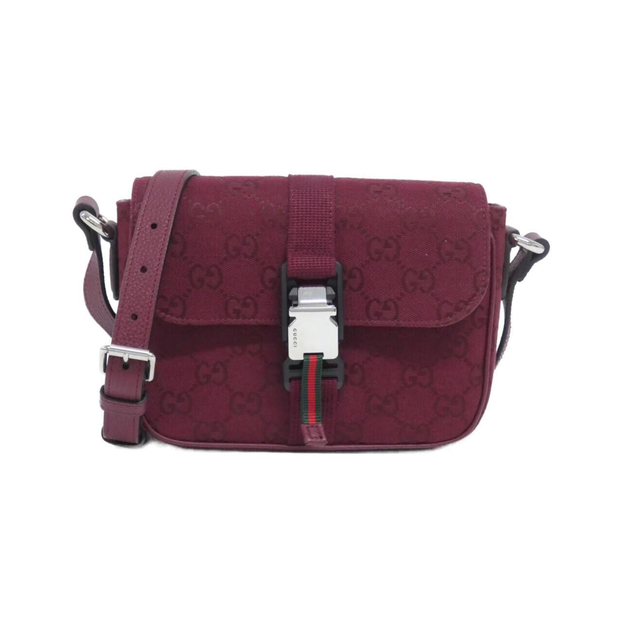 Gucci Red Color Gg Canvas Leather Shoulder Bag (Pre-Owned)