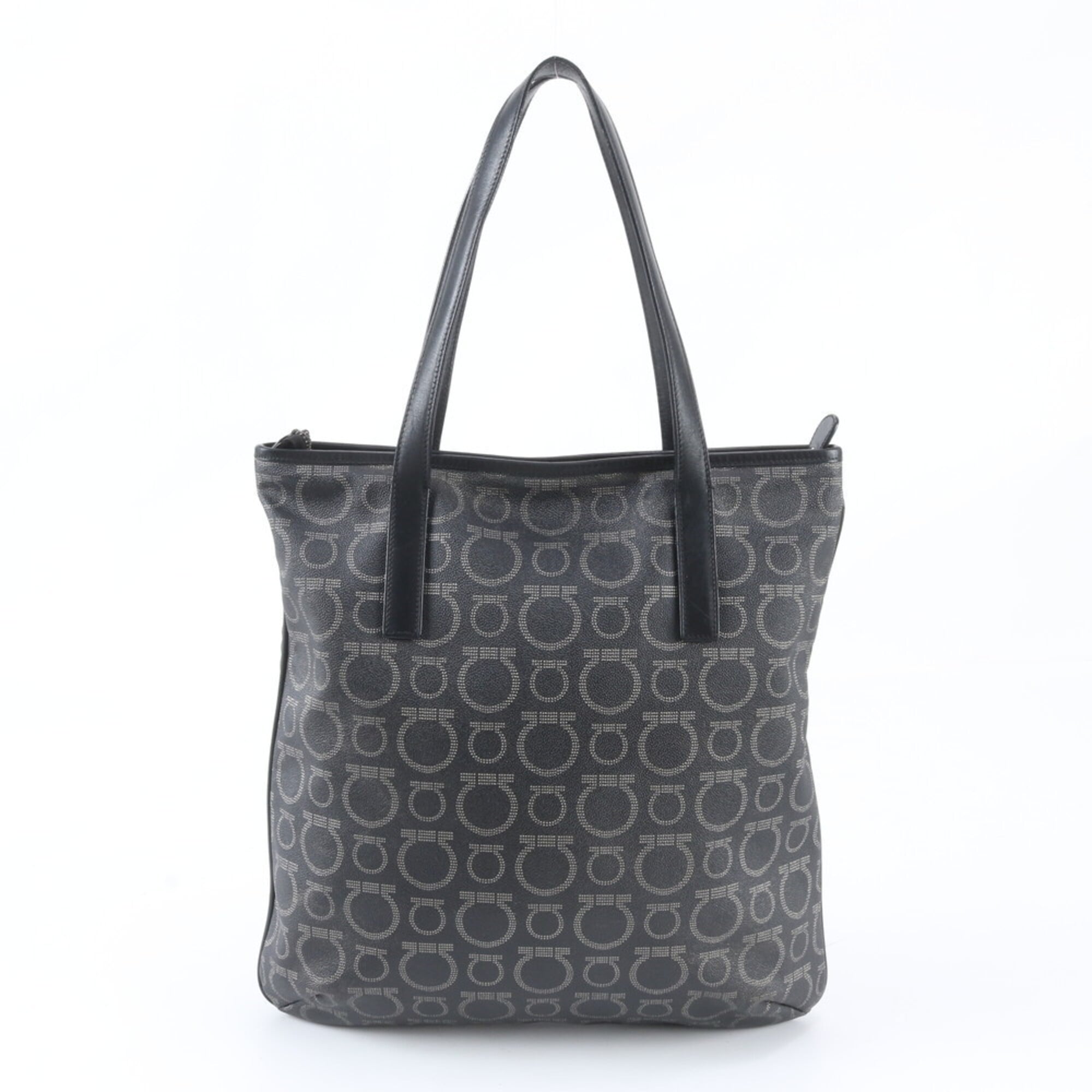 Salvatore Ferragamo Black Gray Leather Coated Canvas Handbag Tote Bag (Pre-Owned)