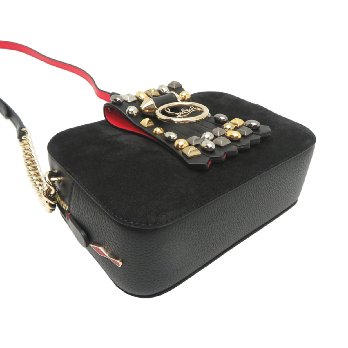 Christian Louboutin Black Red Color Leather Shoulder Bag (Pre-Owned)