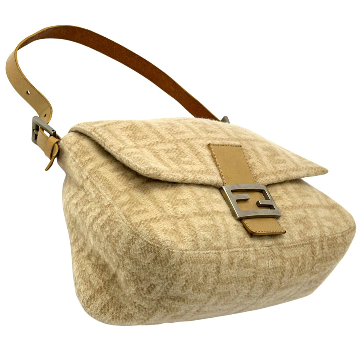 Fendi Beige Wool Handbag Shoulder Bag (Pre-Owned)