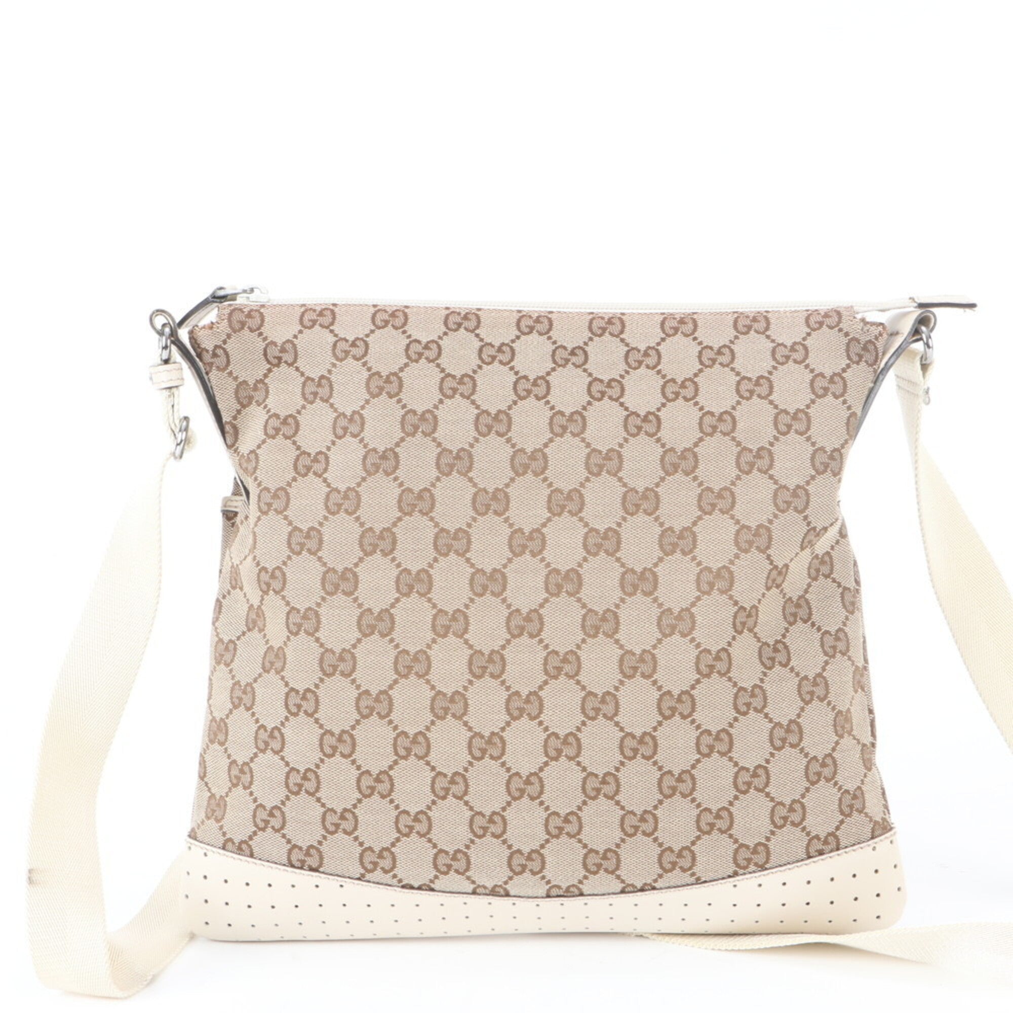 Gucci Gg Canvas Beige Ivory Leather Canvas Shoulder Bag Tote Bag (Pre-Owned)