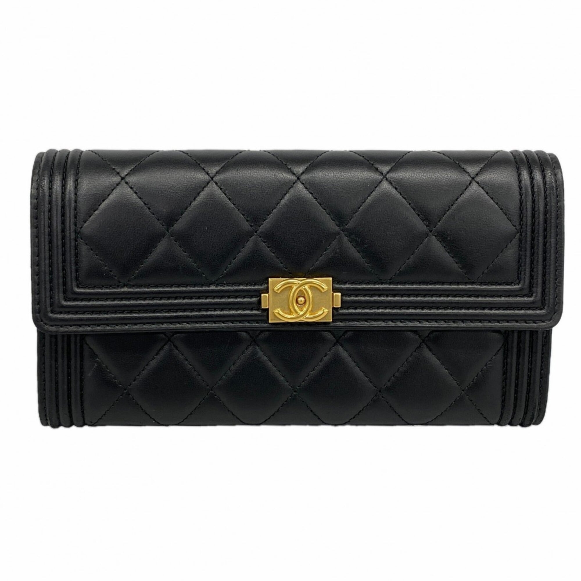 Chanel Black Leather Long Wallet (Bi-Fold) (Pre-Owned)