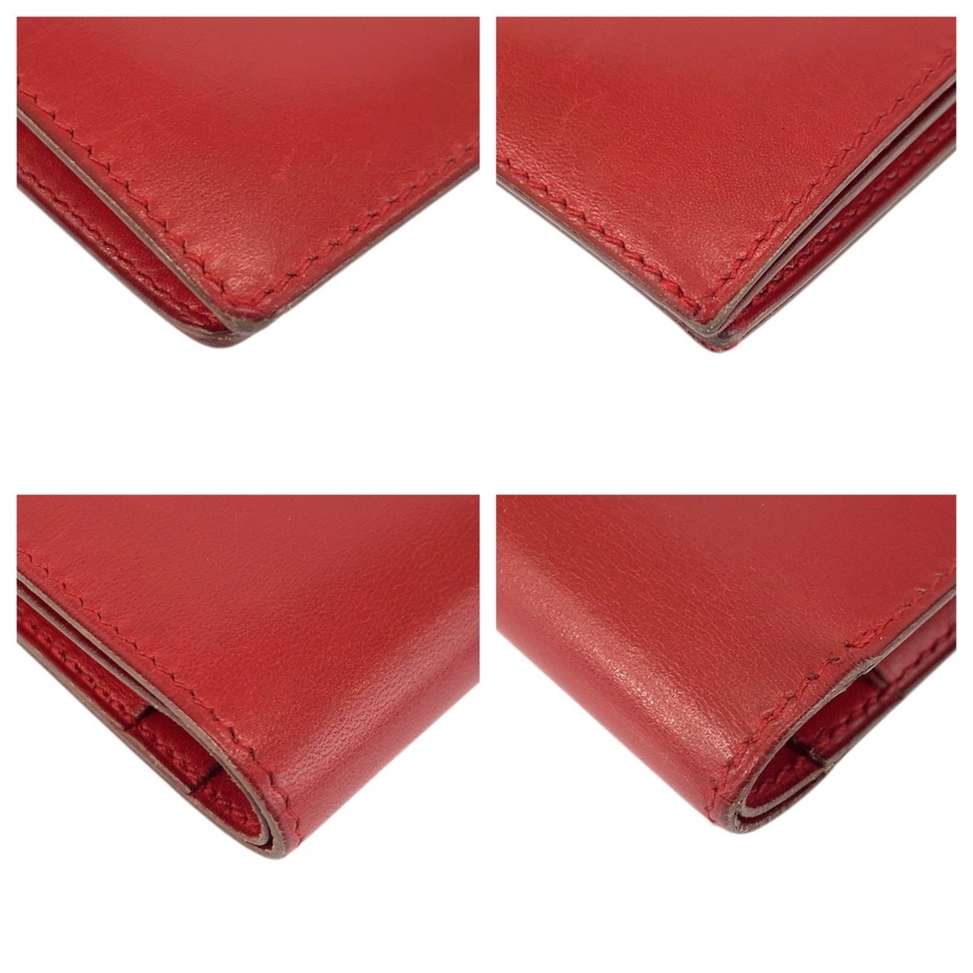 Hermes Red Color Leather Wallet (Bi-Fold) (Pre-Owned)