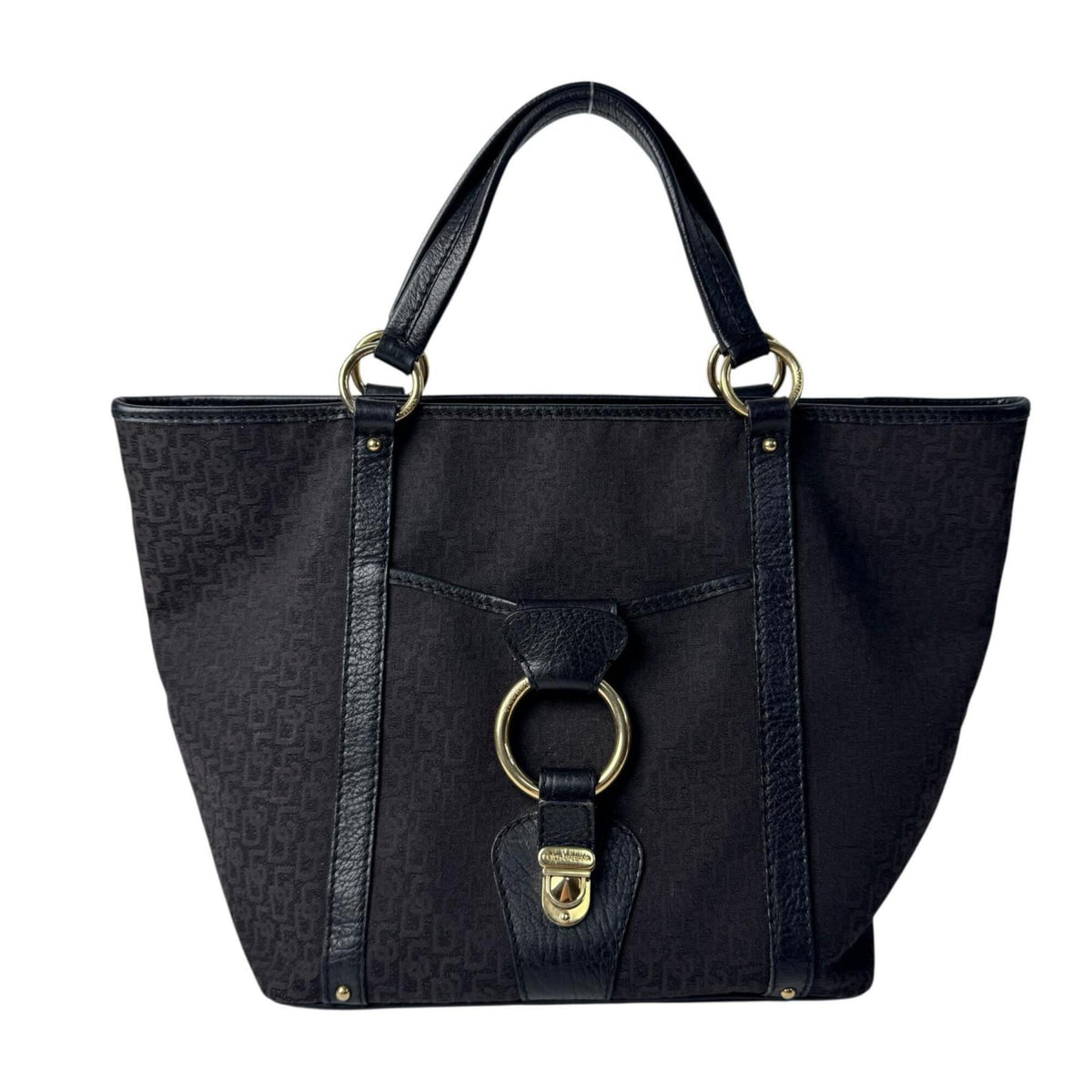 Dolce & Gabbana Dark Brown Canvas Leather Handbag Tote Bag (Pre-Owned)