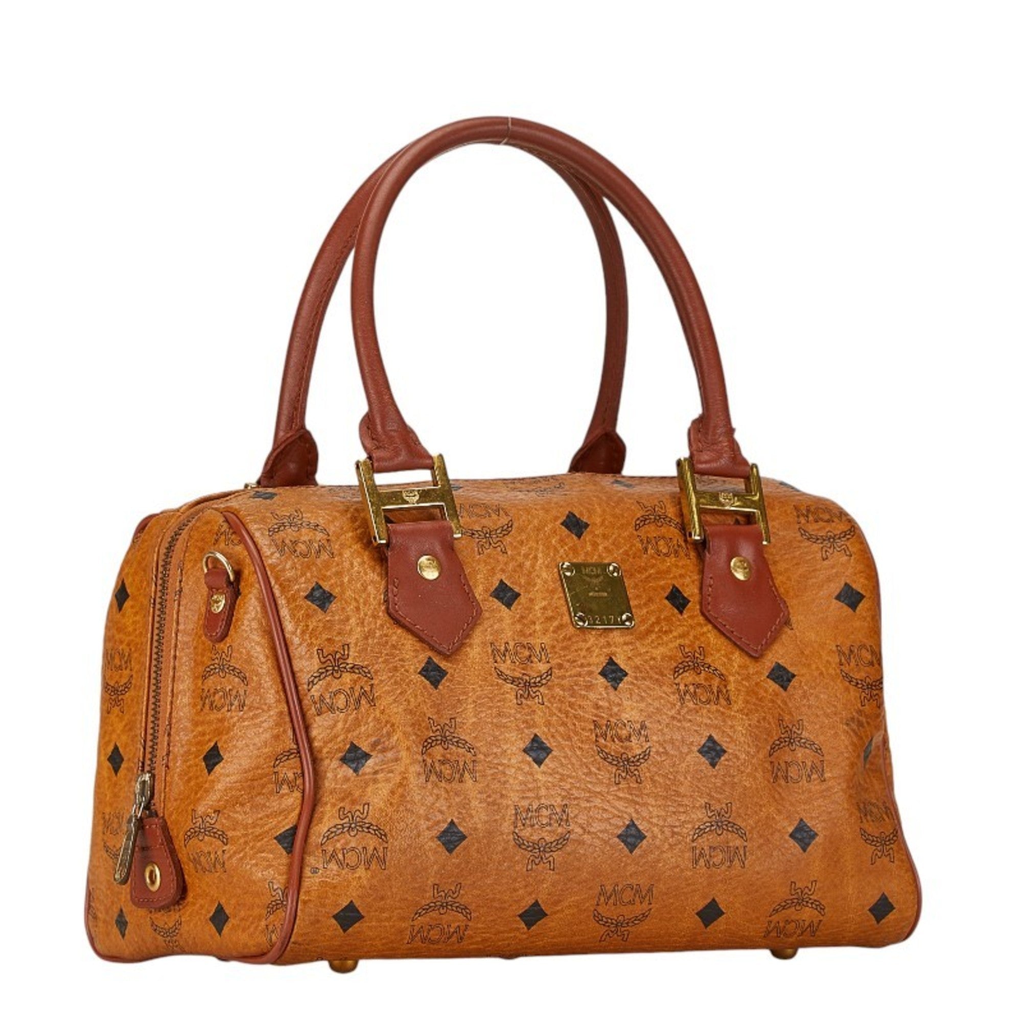 Mcm Brown Leather Boston Bag Handbag (Pre-Owned)