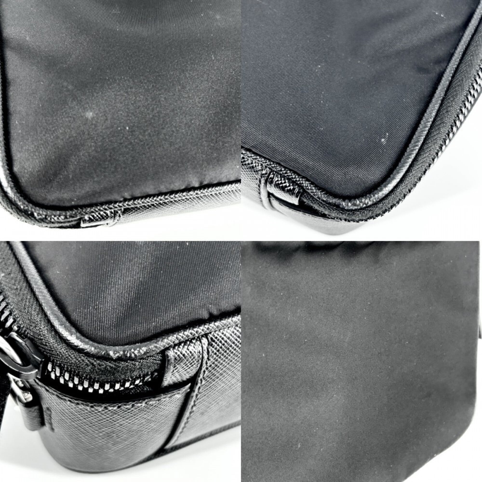 Prada Black Nylon Leather Handbag Shoulder Bag (Pre-Owned)