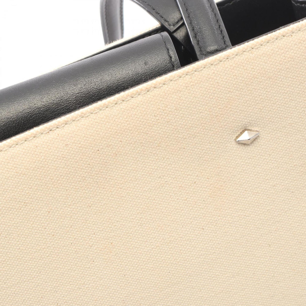 Jimmy Choo Black Ivory Canvas Leather Handbag Tote Bag (Pre-Owned)