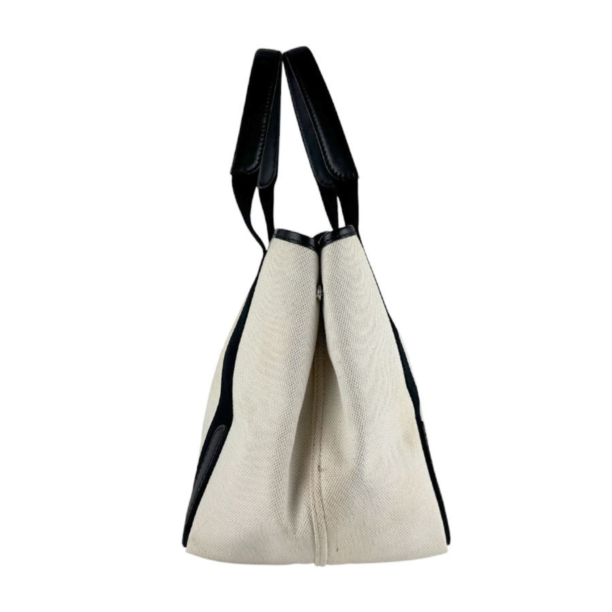 Balenciaga Black Ivory Canvas Leather Handbag Tote Bag (Pre-Owned)