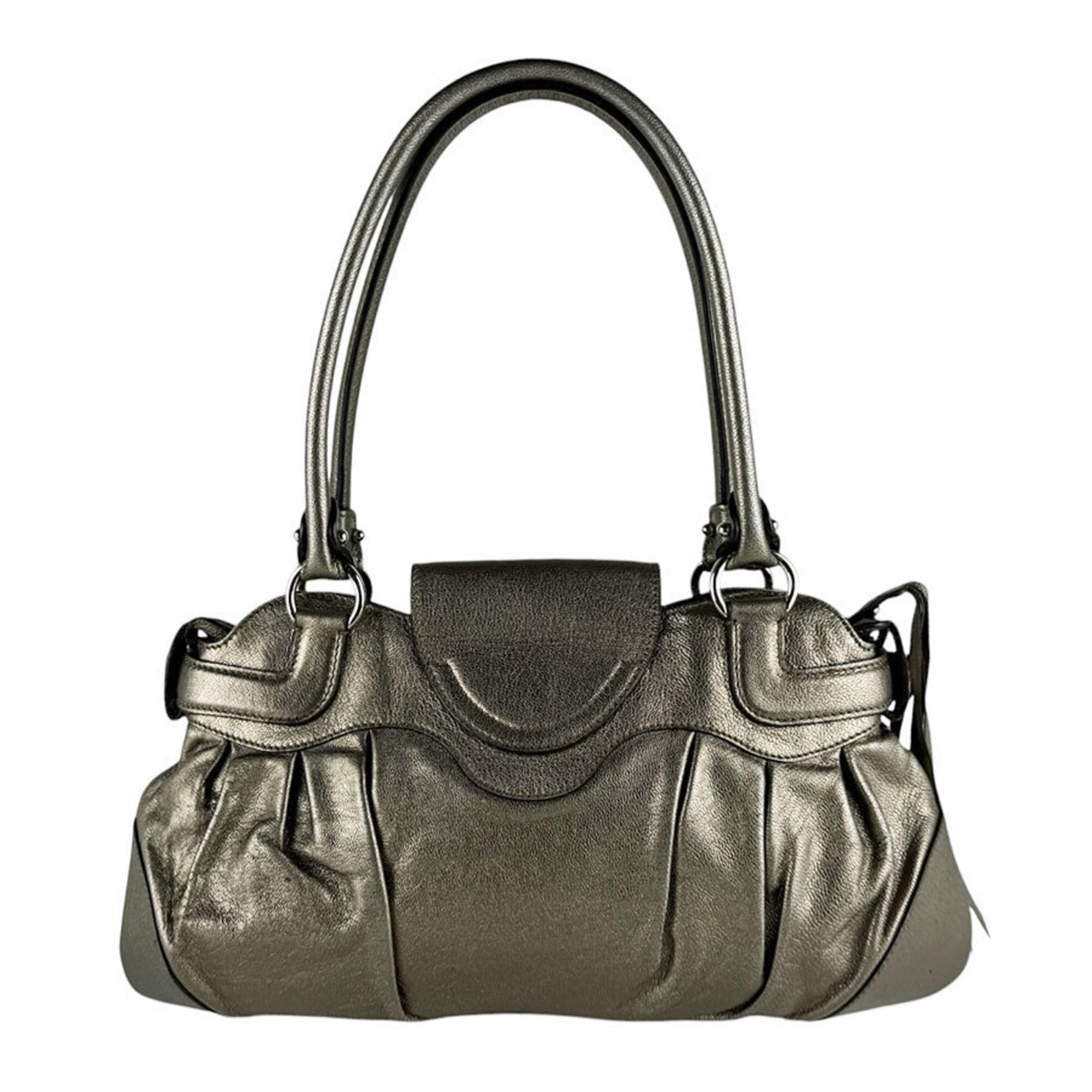 Salvatore Ferragamo Khaki Metallic Leather Handbag (Pre-Owned)