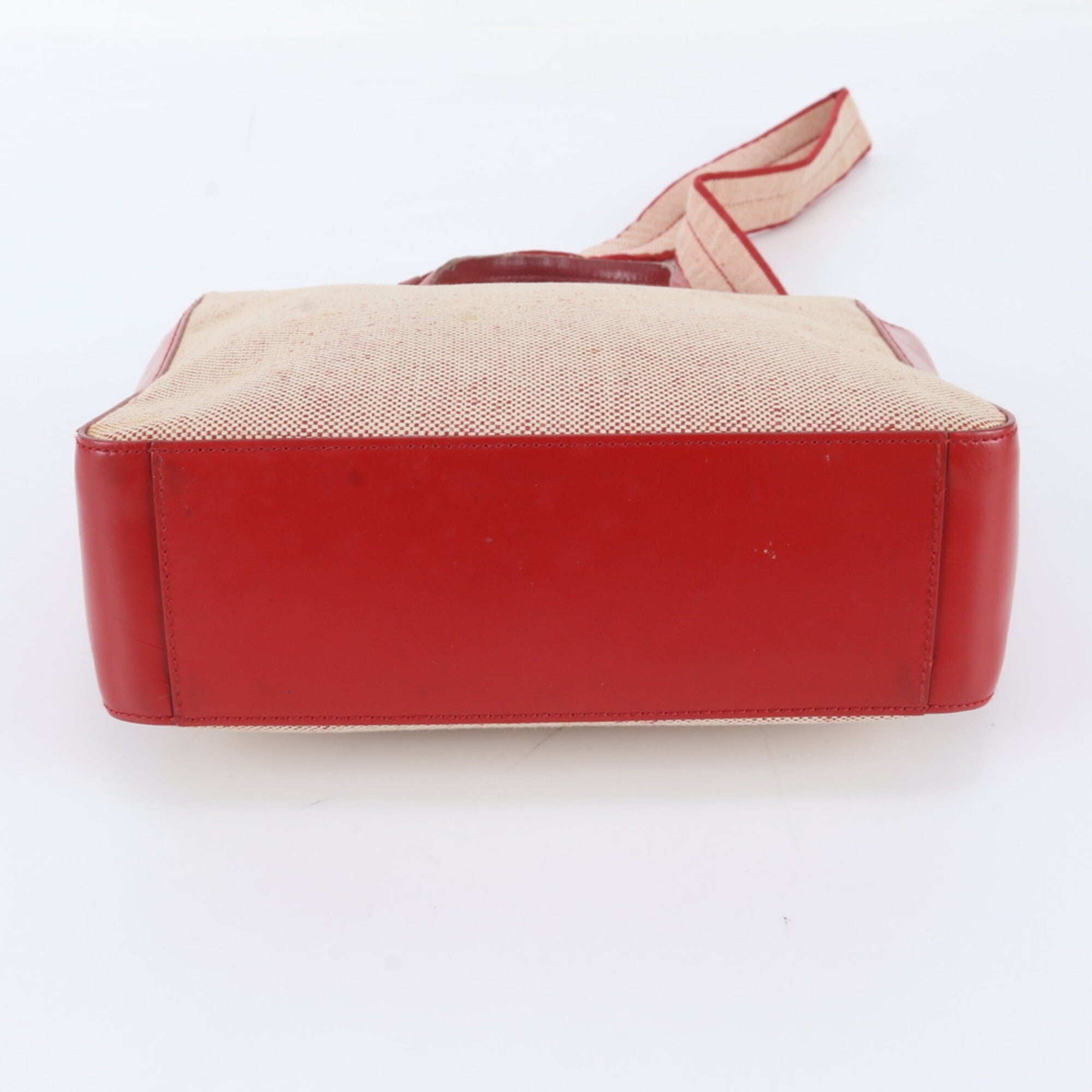 Prada Red Color Leather Canvas Crossbody Bag Handbag Shoulder Bag Tote Bag (Pre-Owned)