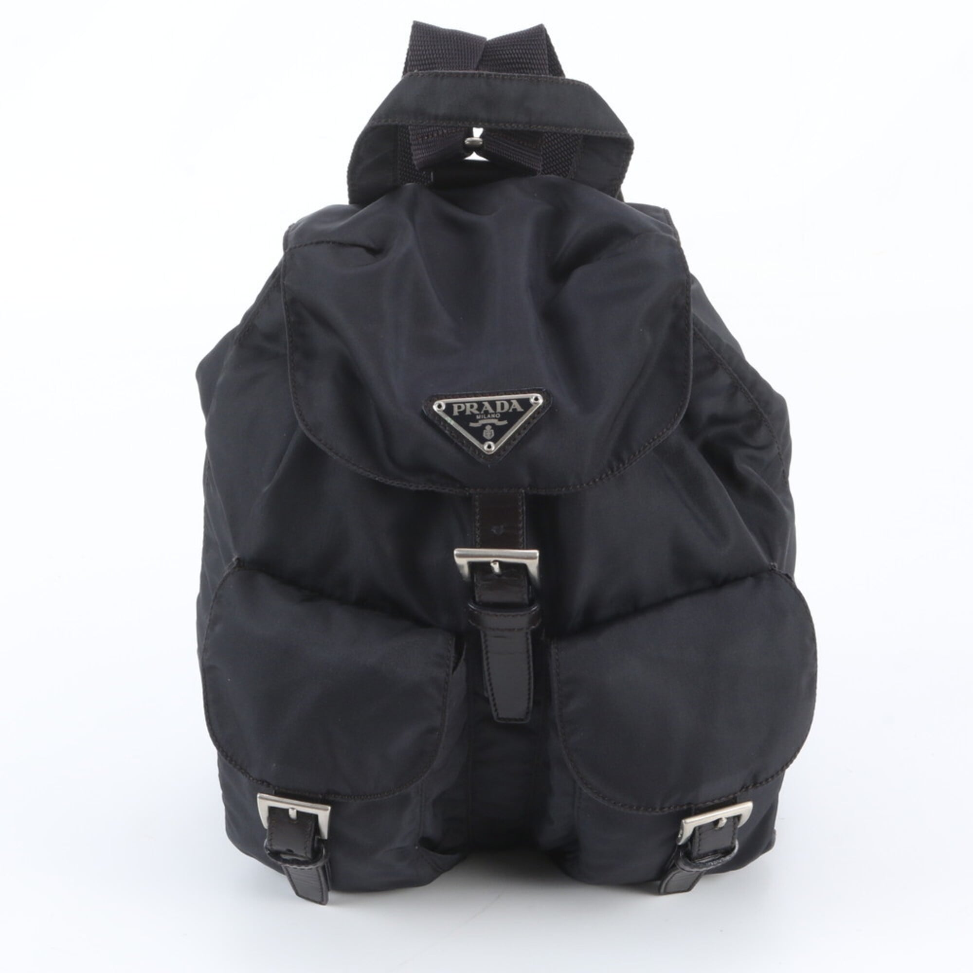Prada Navy Leather Nylon Backpack Shoulder Bag (Pre-Owned)