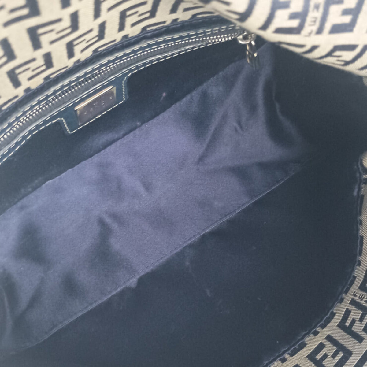 Fendi Zucca Gray Navy Canvas Leather Handbag Shoulder Bag (Pre-Owned)