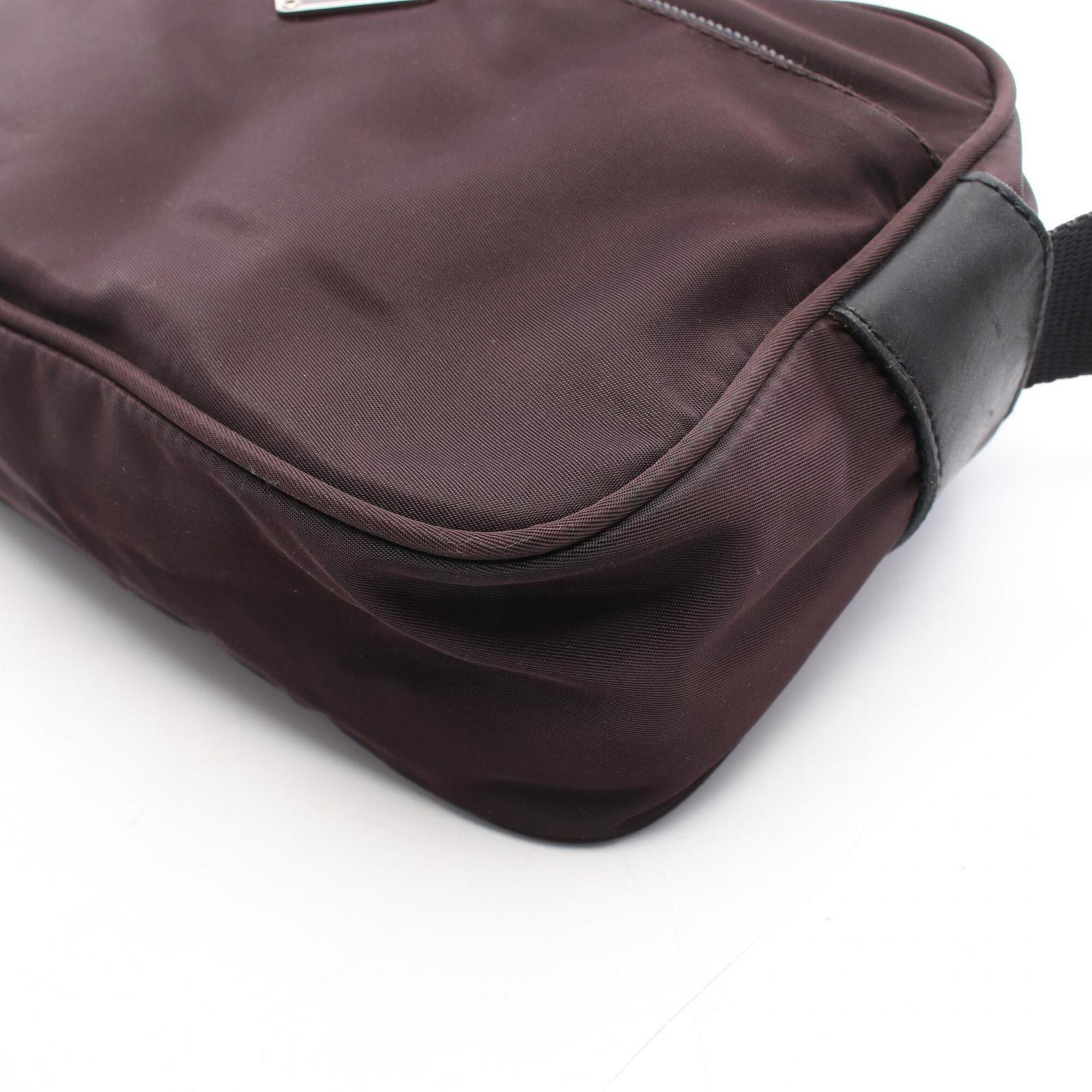 Prada Brown Nylon Leather Handbag Shoulder Bag (Pre-Owned)