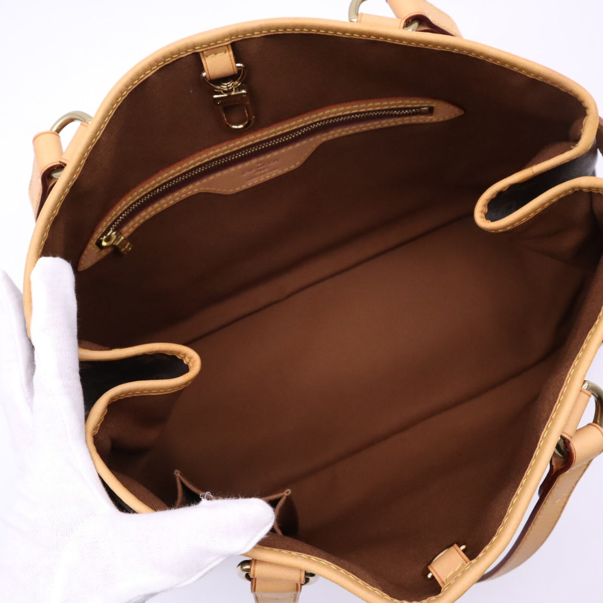 Louis Vuitton Monogram Beige Brown Coated Canvas Leather Handbag (Pre-Owned)