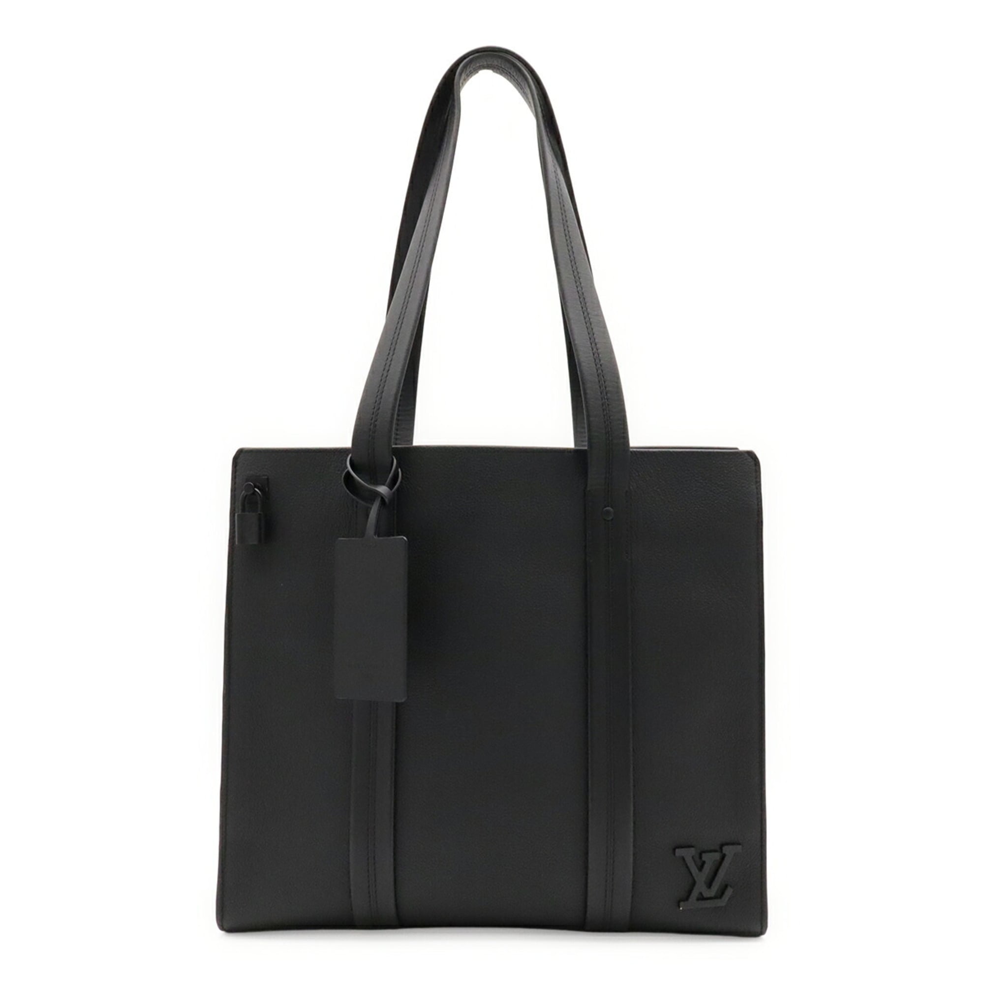 Louis Vuitton Noir Leather Shoulder Bag Tote Bag (Pre-Owned)