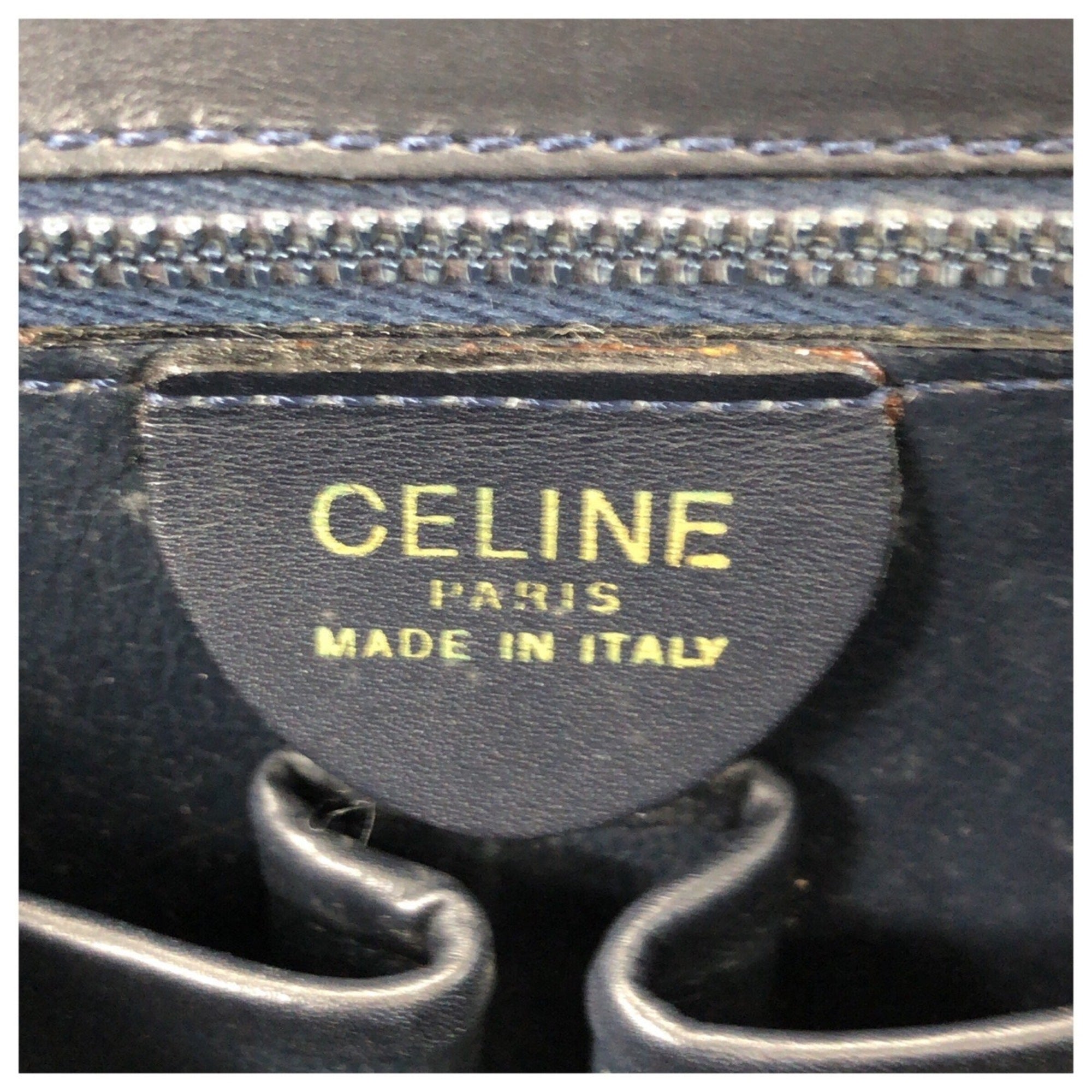 Celine Navy White Leather Pochette Shoulder Bag (Pre-Owned)