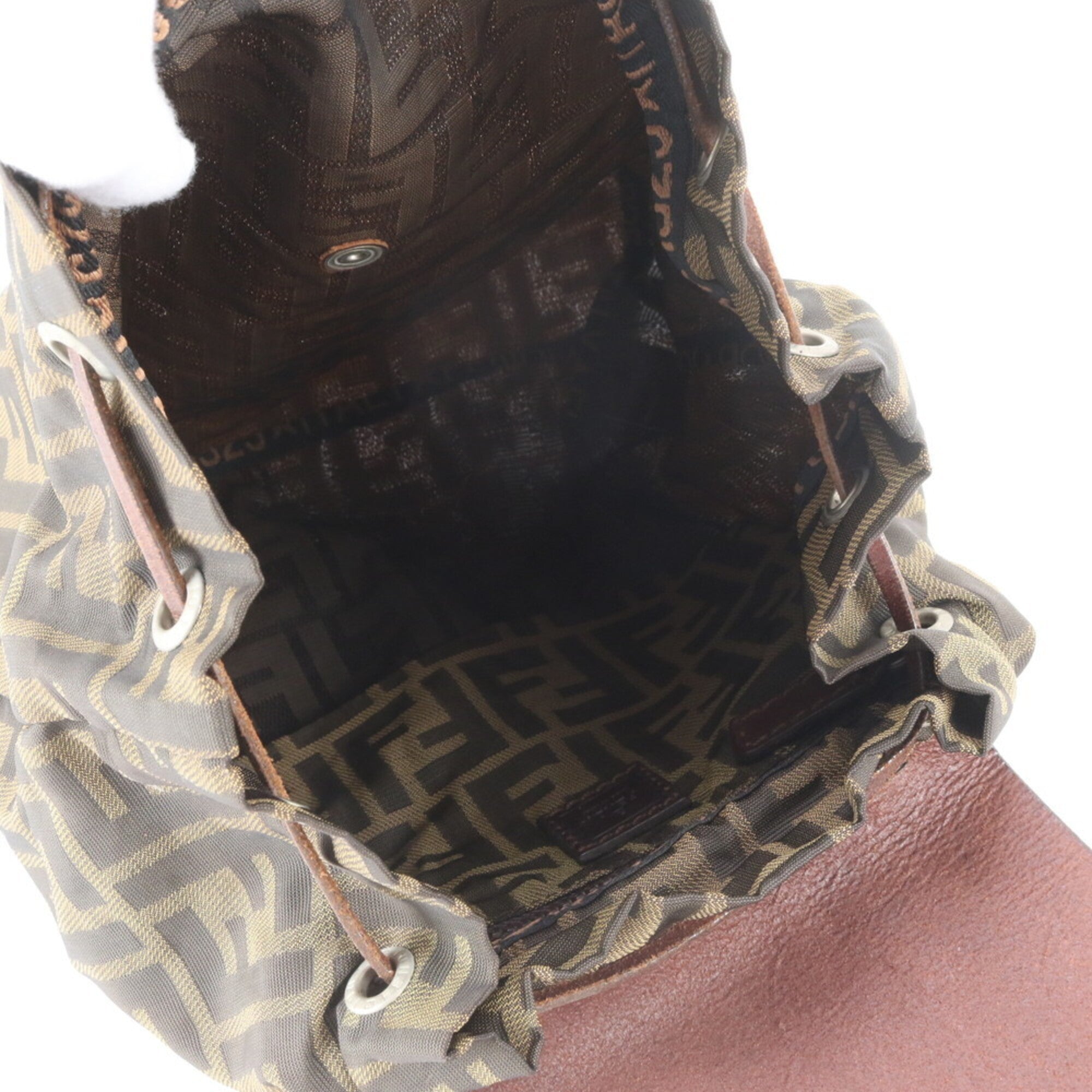 Fendi Brown Leather Canvas Backpack Handbag (Pre-Owned)