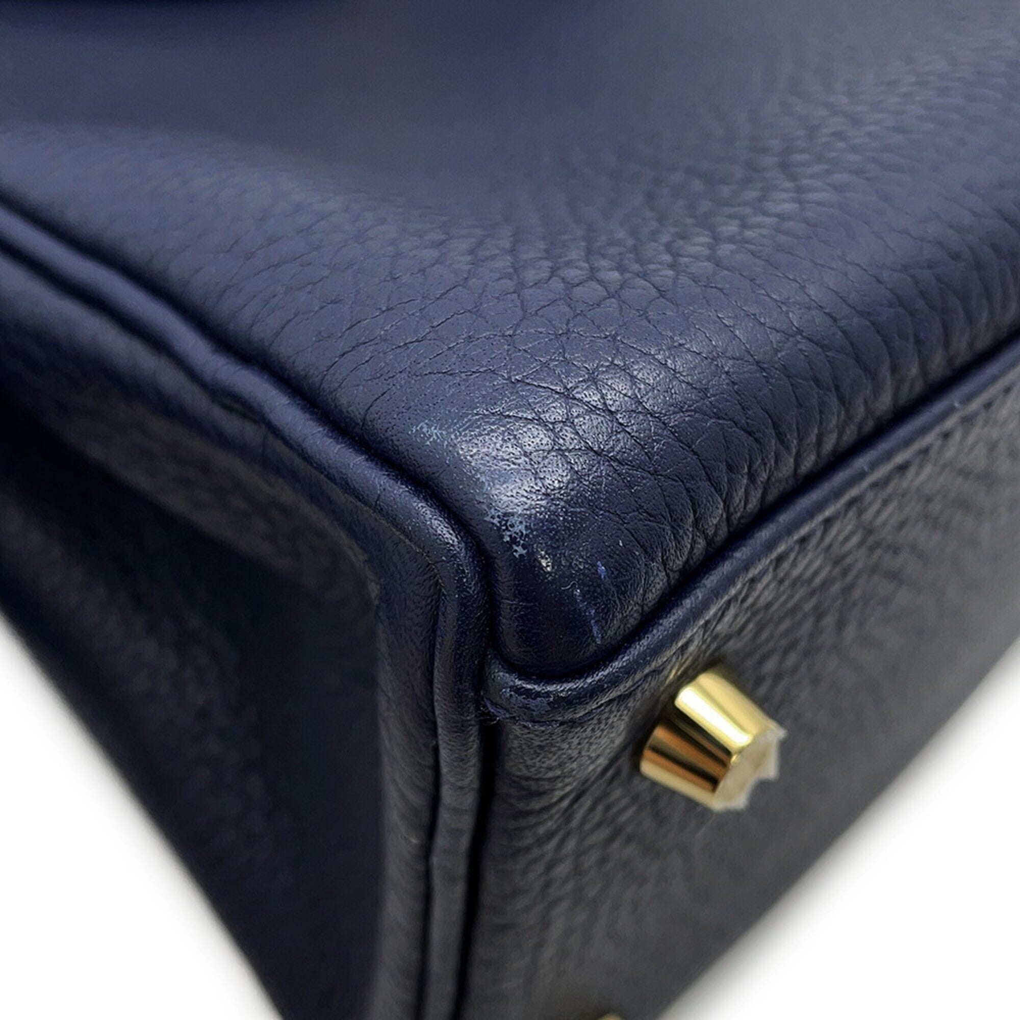 Hermes Kelly Blue Nuit Taurillon Clemence Leather Handbag (Pre-Owned)