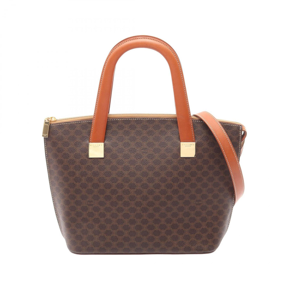 Celine Brown Coated Canvas Leather Handbag Tote Bag (Pre-Owned)