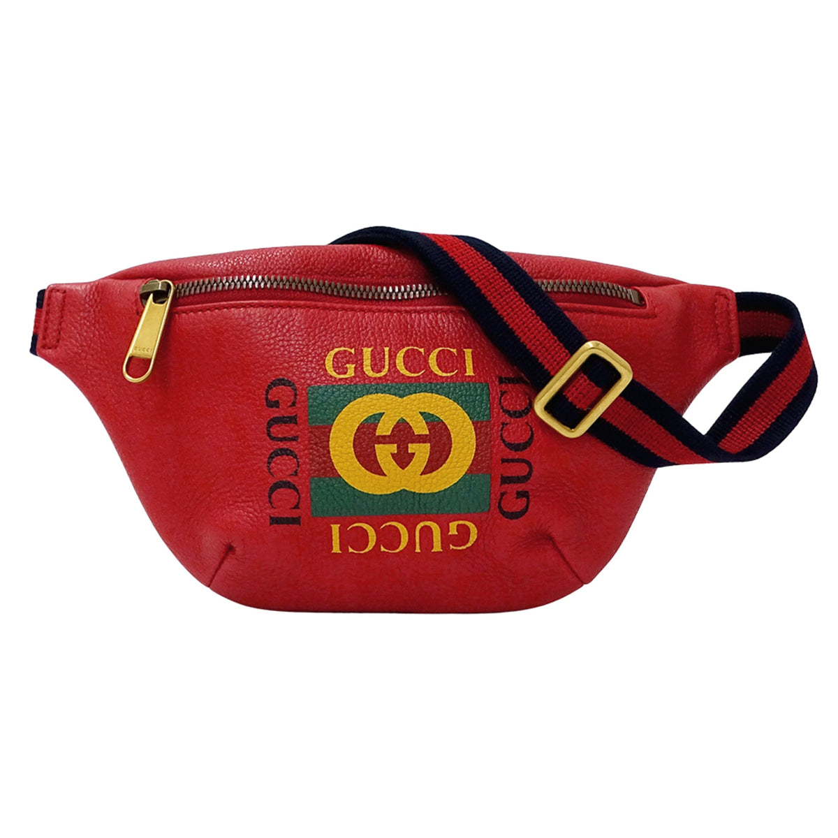 Gucci Red Color Leather Fanny Pack Handbag Sling Bag (Pre-Owned)