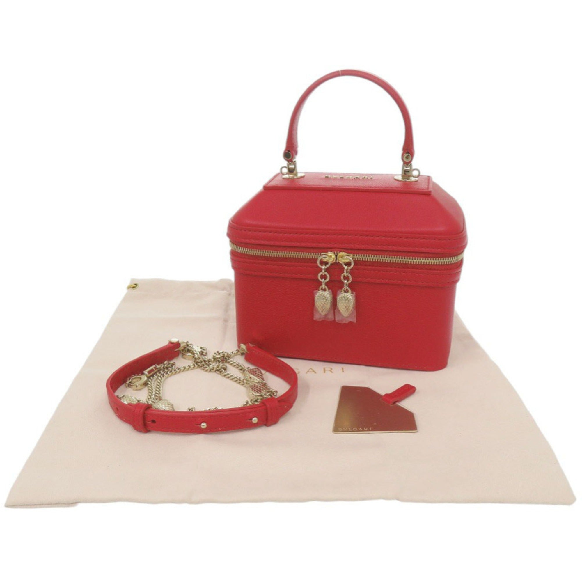 Bvlgari Red Color Leather Handbag Vanity Bag (Pre-Owned)