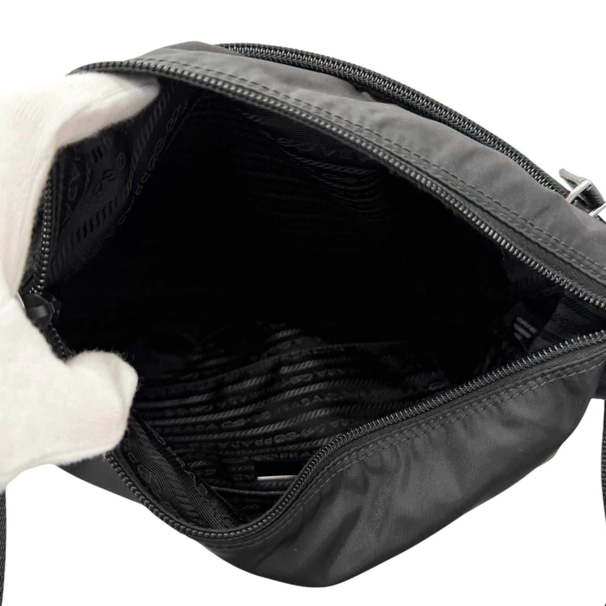 Prada Black Nylon Leather Pouch Shoulder Bag (Pre-Owned)