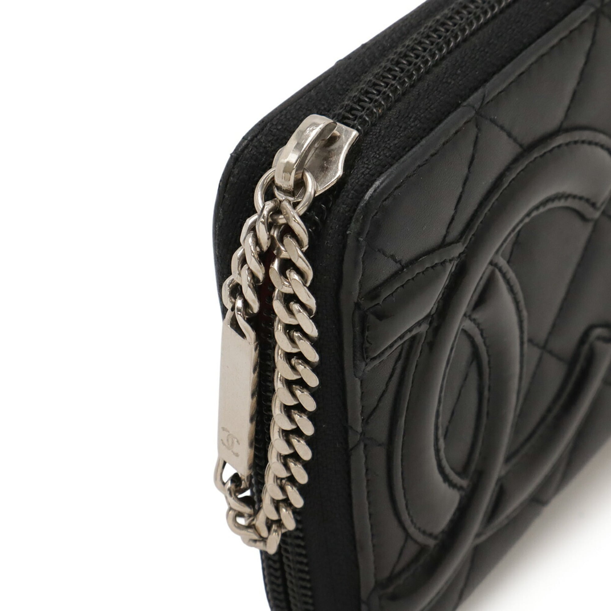 Chanel Black Pink Cambon Ligne Leather Long Wallet (Bi-Fold) (Pre-Owned)