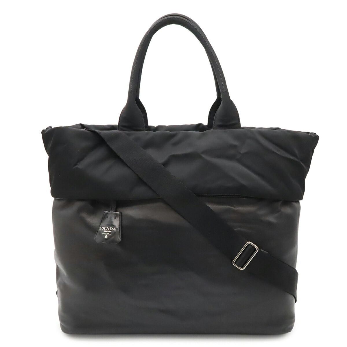 Prada Black Nero Nylon Leather Shoulder Bag Tote Bag (Pre-Owned)