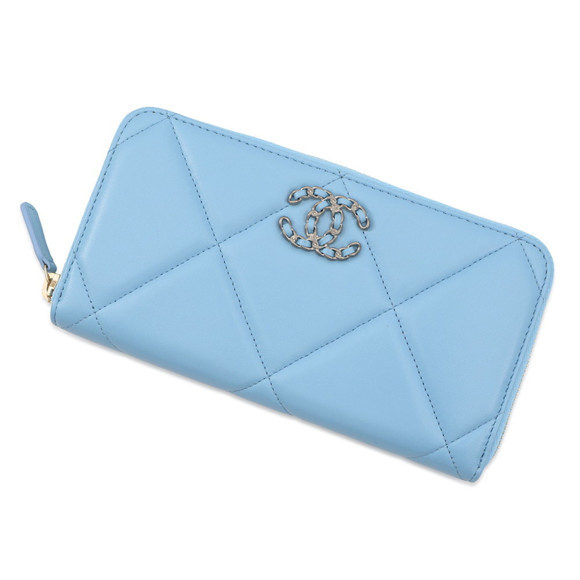 Chanel Light Blue Leather Long Wallet (Bi-Fold) (Pre-Owned)
