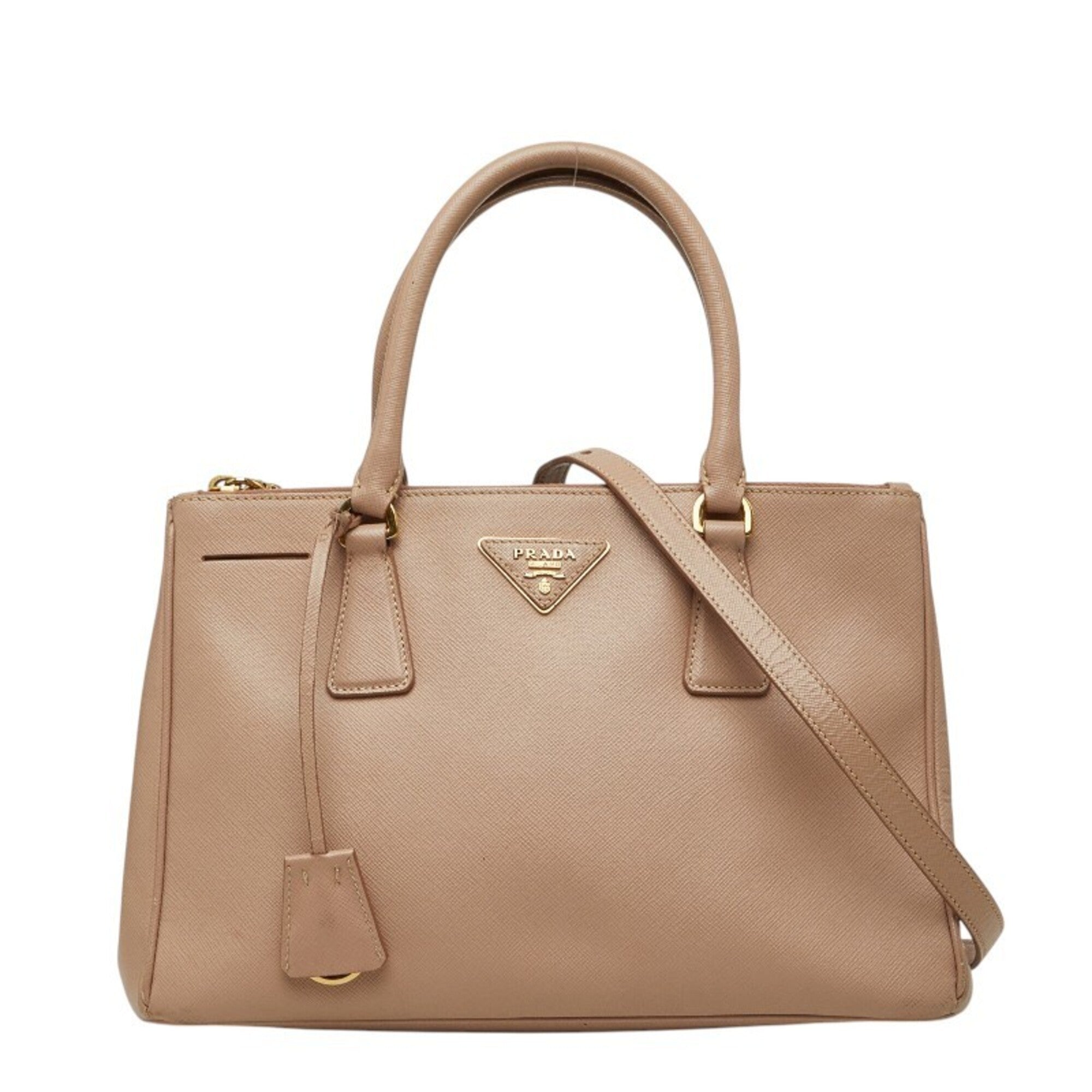 Prada Beige Saffiano Triangle Leather Handbag Shoulder Bag (Pre-Owned)