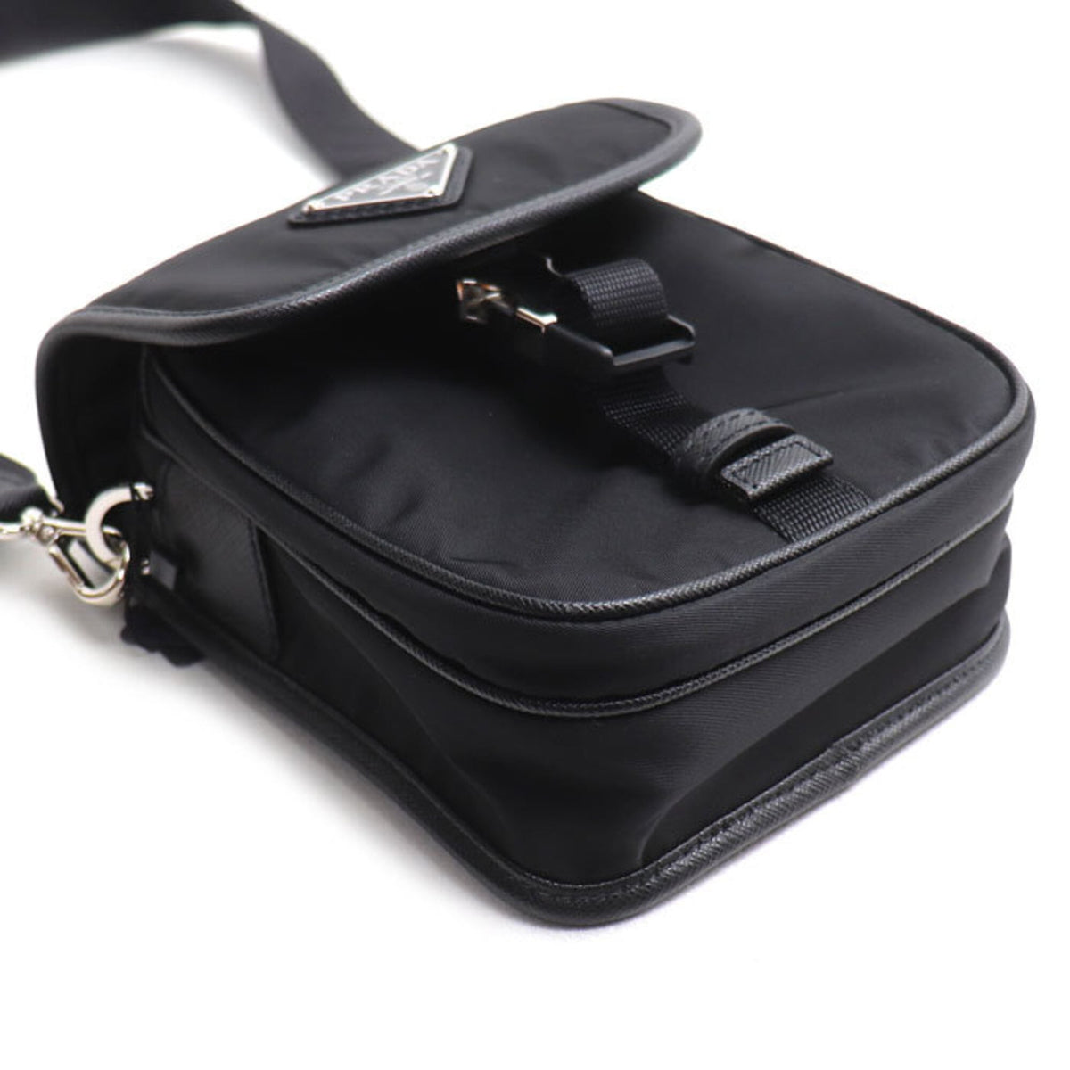 Prada Black Nylon Leather Pouch Shoulder Bag (Pre-Owned)