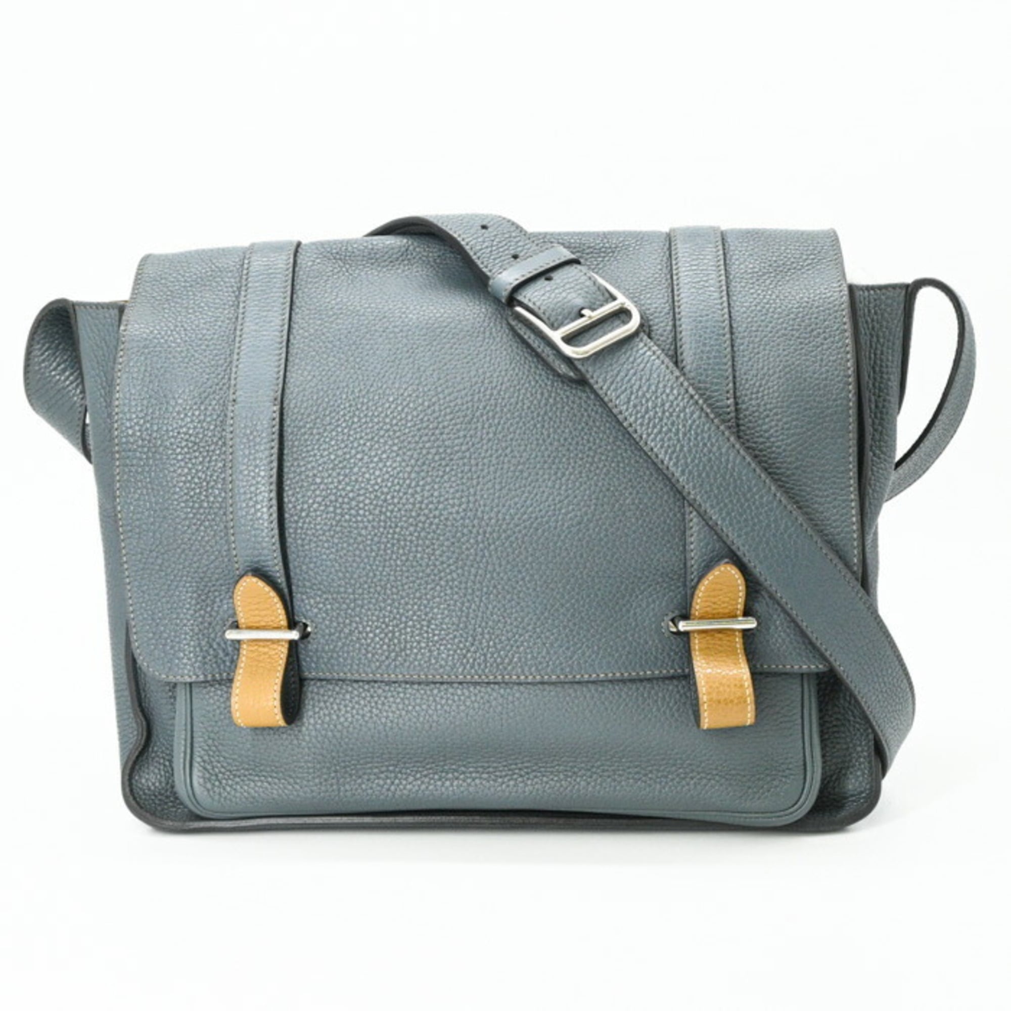 Hermes Blue Brown Taurillon Clemence Leather Leather Shoulder Bag (Pre-Owned)