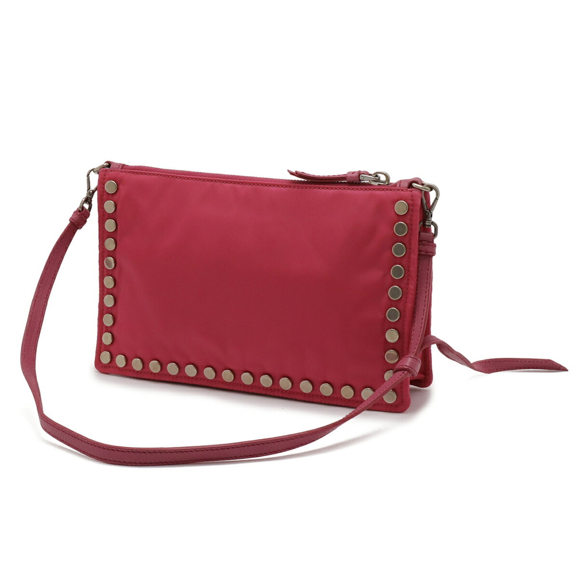 Prada Fuxia Nylon Leather Clutch Bag Pouch Shoulder Bag (Pre-Owned)